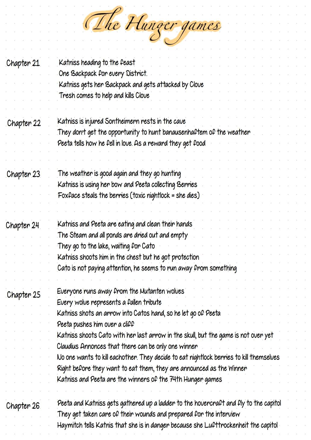 # The Hunger games
Chapter 1
Katniss and Gale are hunting for food to trade them afterwards
Katniss, Prim and their mother started to make