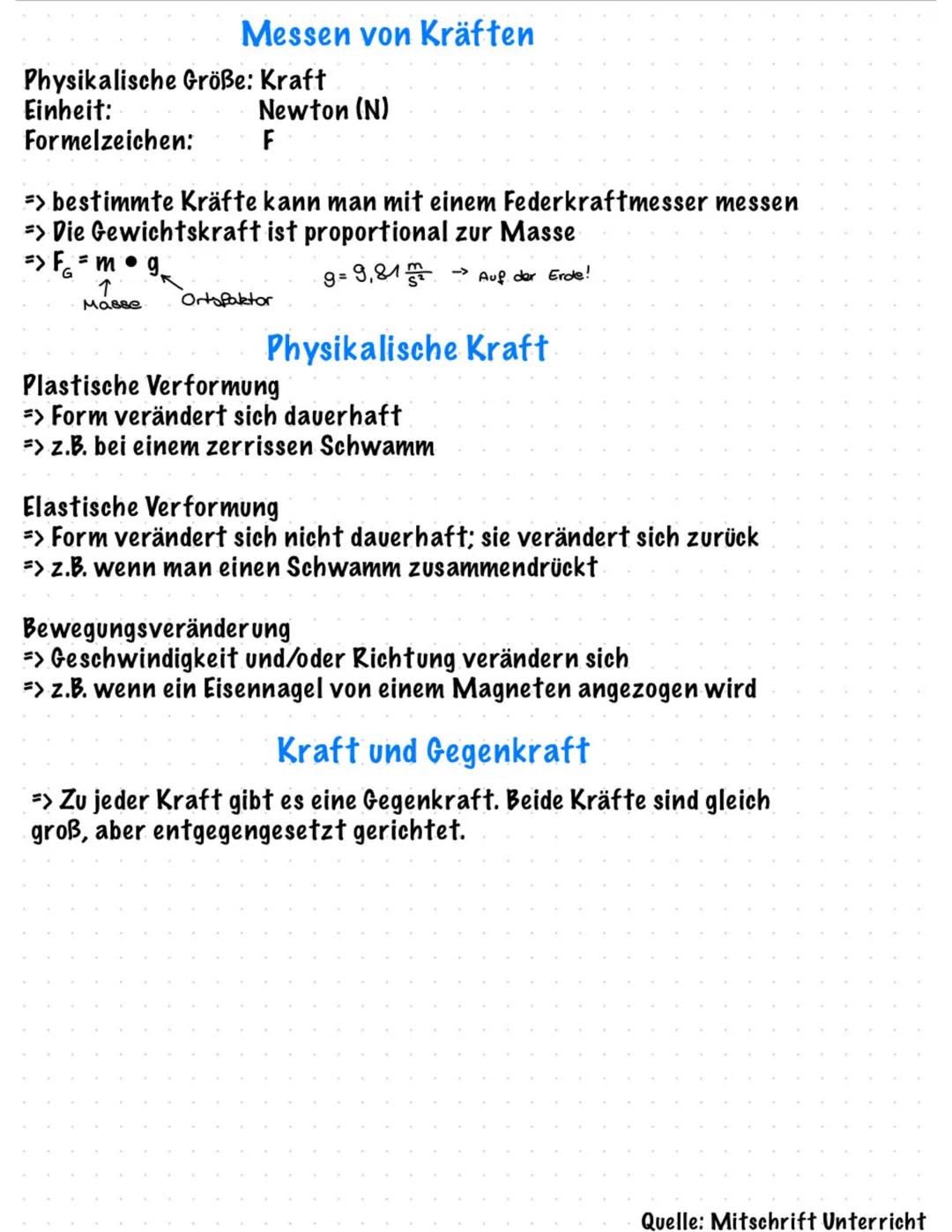 Messen von Kräften
Physikalische Größe: Kraft
Einheit:
Formelzeichen:
Newton (N)
F
=> bestimmte Kräfte kann man mit einem Federkraftmesser m