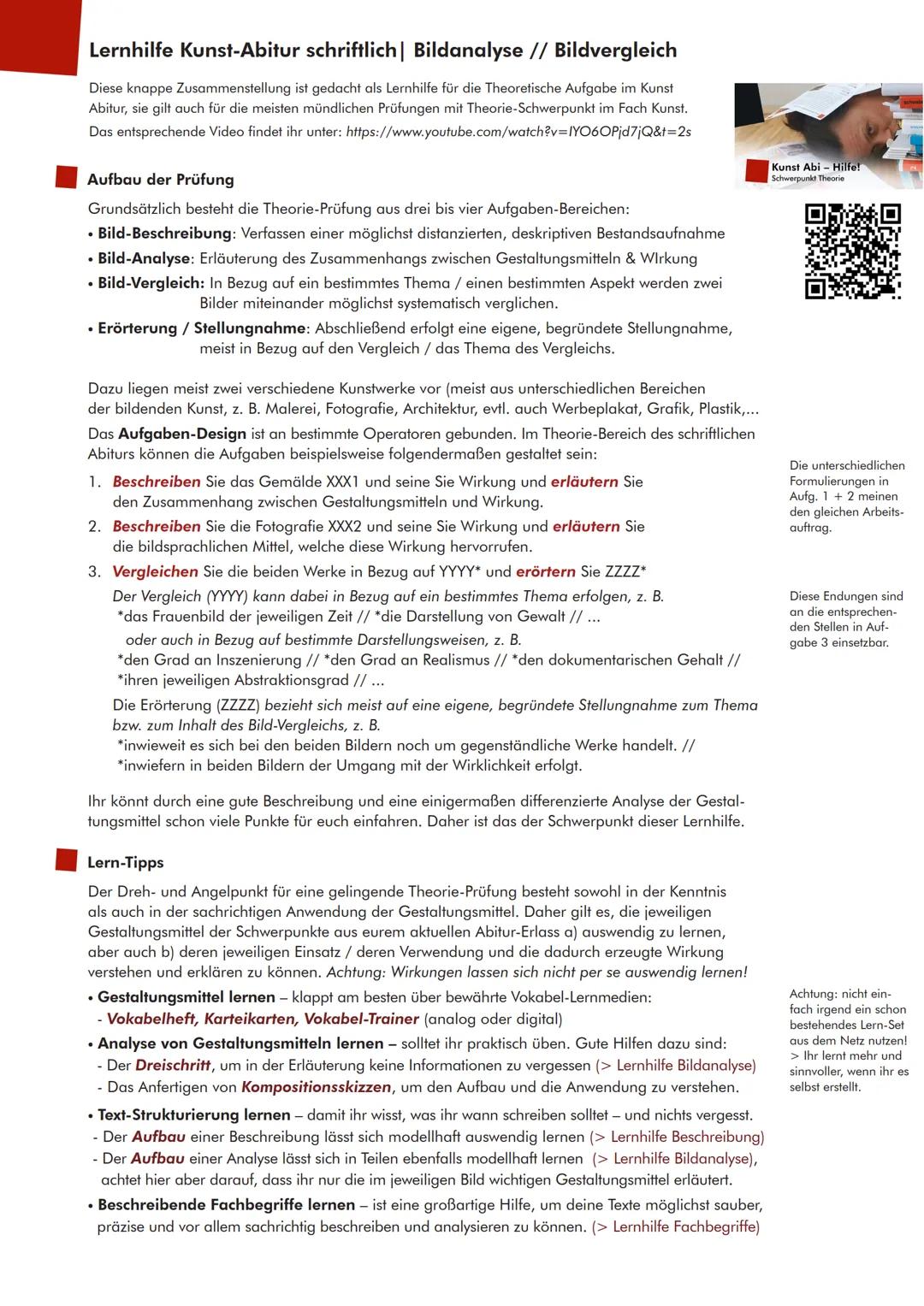 # Lernhilfe Kunst-Abitur schriftlich | Bildanalyse // Bildvergleich
Diese knappe Zusammenstellung ist gedacht als Lernhilfe für die Theoret