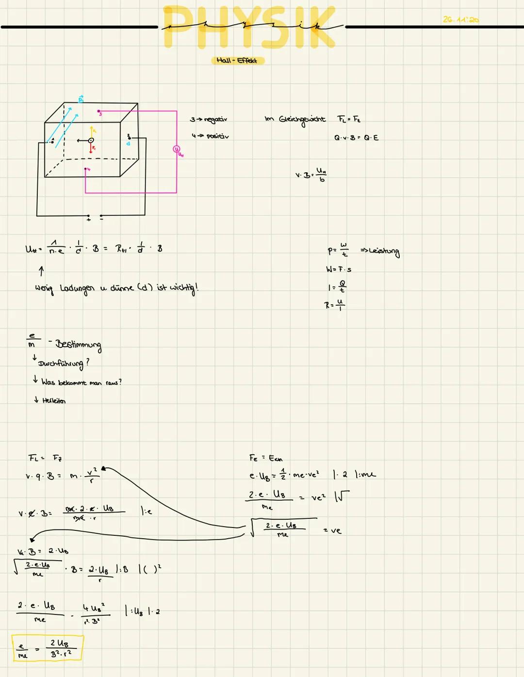# PHYSIK
30.10.20
Buch S.46-47
## Hall-Effekt
* Befindet sich ein stromdurchflossener Leiter in einem homogenen Magnetfeld, dan baut s