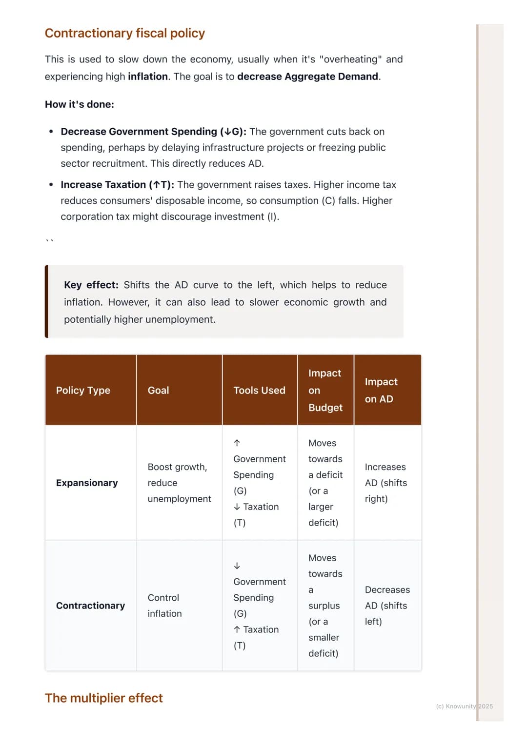 # Fiscal Policy
What is fiscal policy?
Fiscal policy is the use of government spending (G) and taxation (T) to
influence the economy. It's