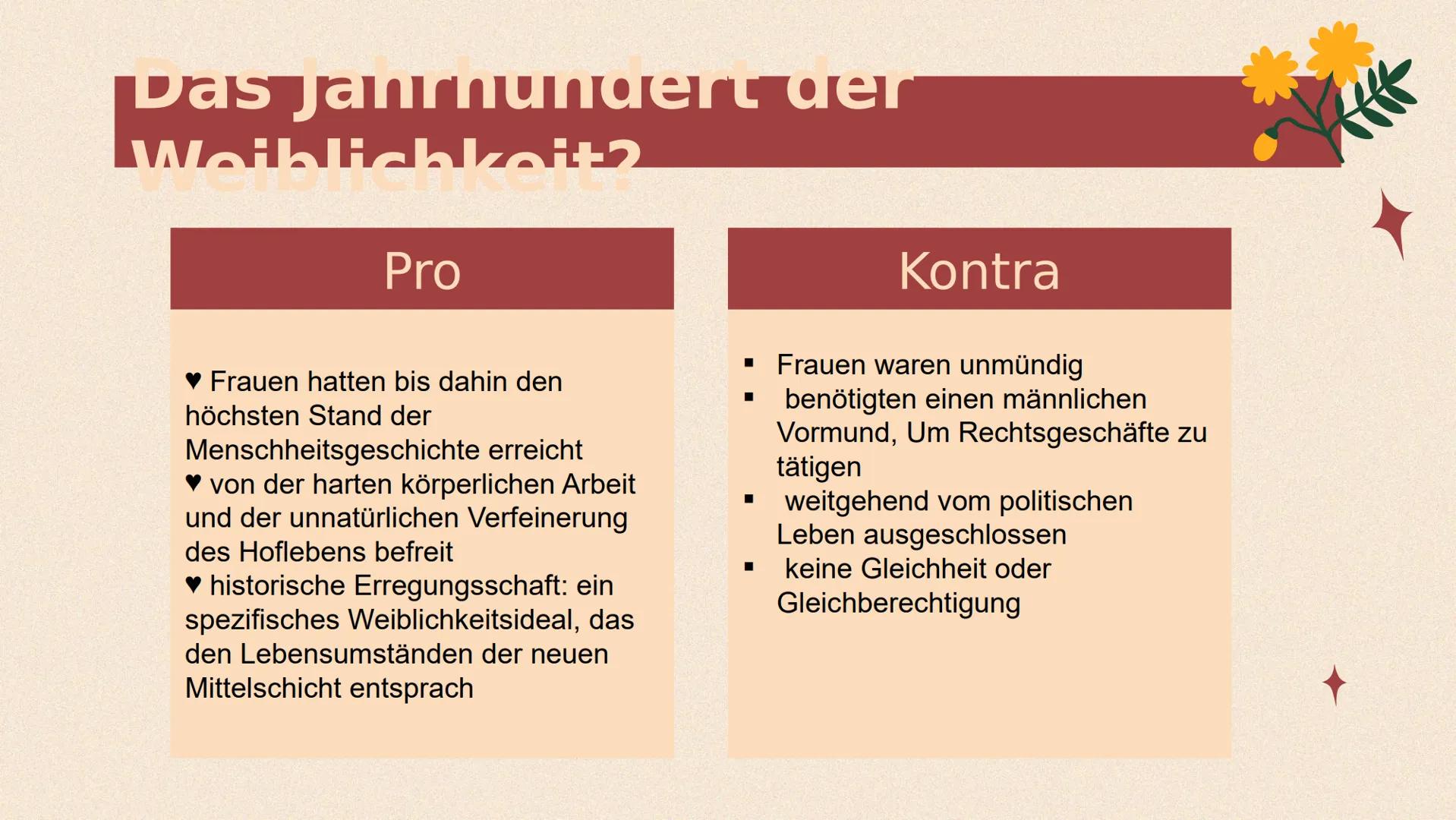 # Die Geschichte
der
# Emanzipation
Entwicklung der
Frauenrechte in
Deutschland # Inhaltsverzeichnis
* Zeitliche Entwicklung
* Das Jah