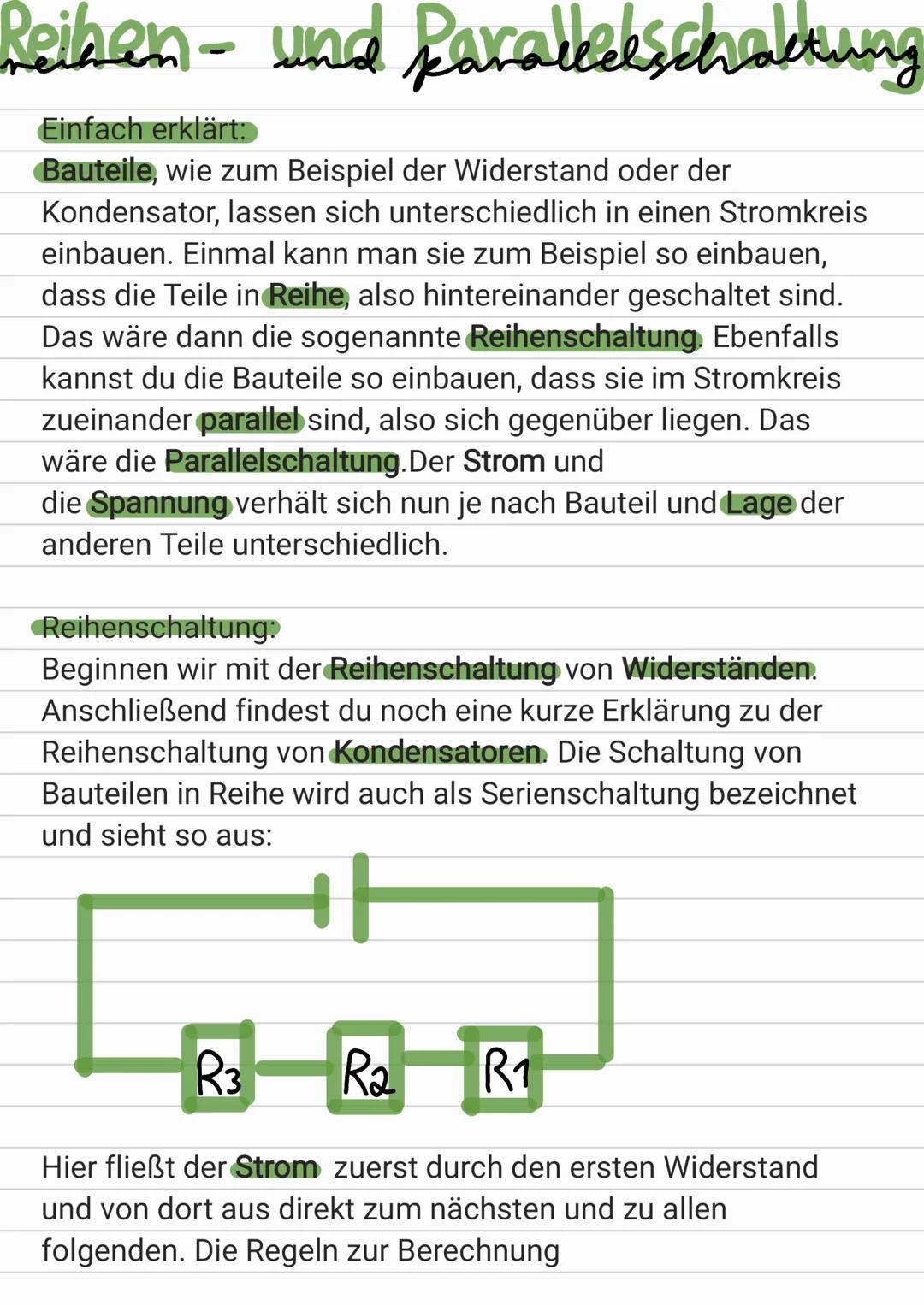 Reihen- und Parallelschaltung
Einfach erklärt:
Bauteile, wie zum Beispiel der Widerstand oder der
Kondensator, lassen sich unterschiedlich i