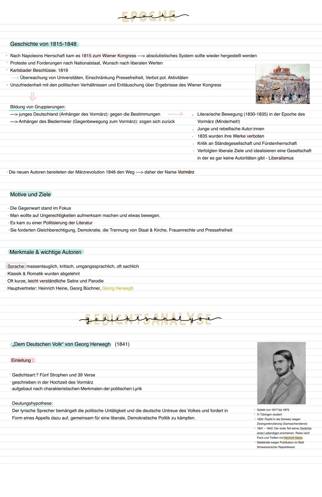 Vormärz
,,Dem Deutschen Volk" von Georg Herwegh
Maja Gerhardt Geschichte von 1815-1848
Nach Napoleons Herrschaft kam es 1815 zum Wiener Kong