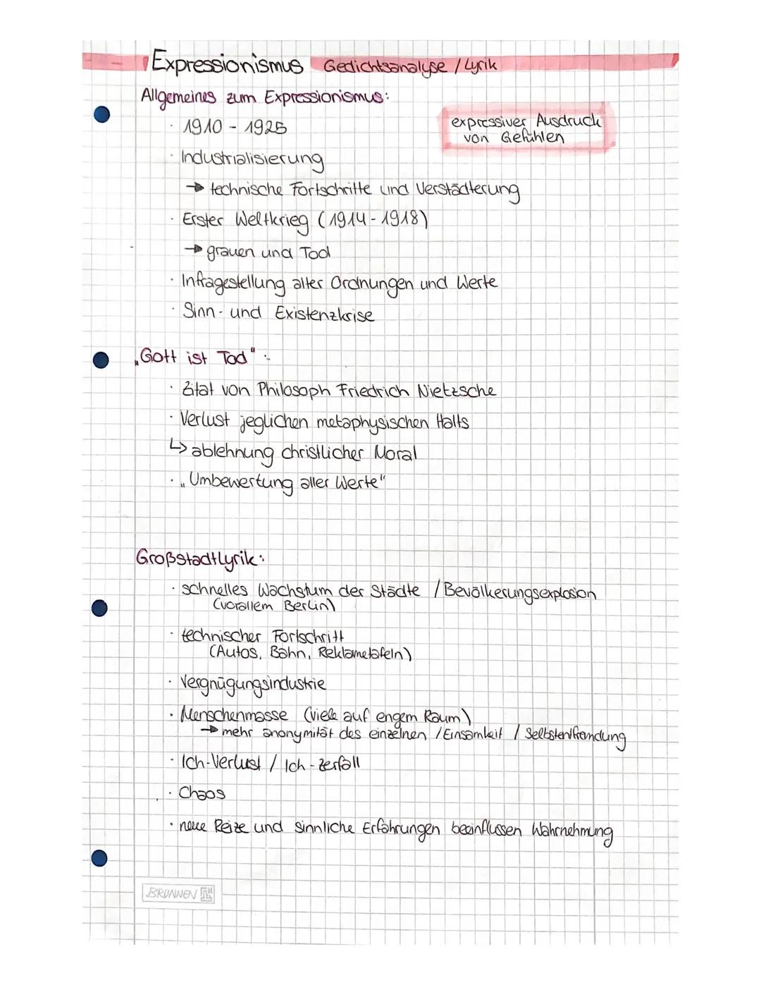 Expressionismus Gedichtsanalyse / Lyrik
Allgemeines zum Expressionismus:
1910-1925
.
Industrialisierung
→ technische Fortschritte und Verstä