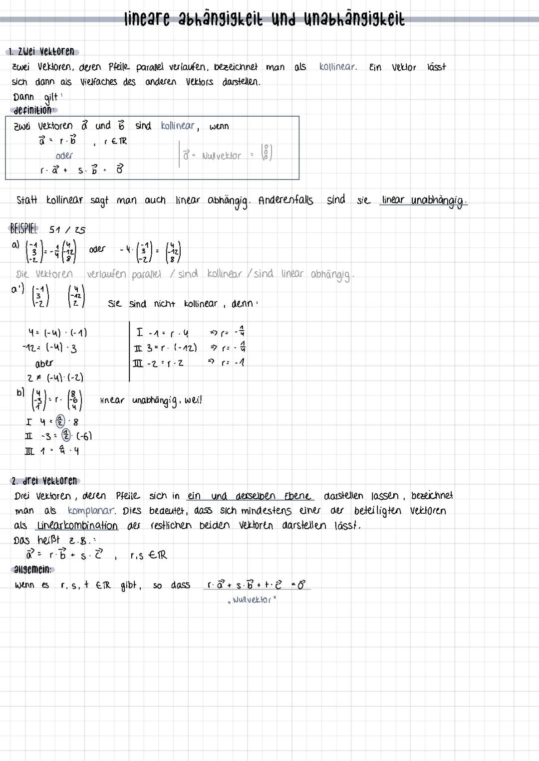Lineare Abhängigkeit und Unabhängigkeit