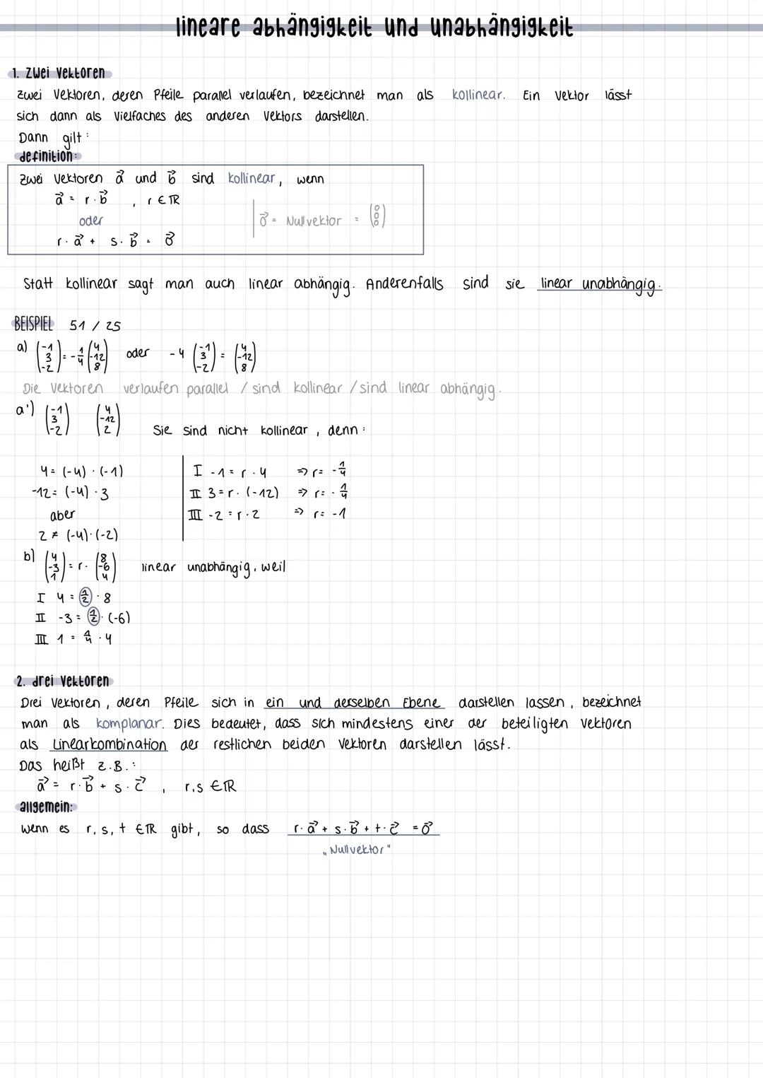 1. Zwei Vektoren
Zwei Vektoren, deren Pfeile parallel verlaufen, bezeichnet man als kollinear. Ein Vektor lässt
sich dann als Vielfaches des