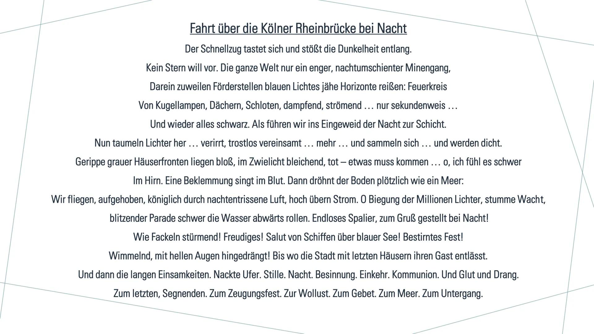 # DIE EPOCHE DES
EXPRESSIONISMUS
ERNST STADLER: FAHRT ÜBER DIE KÖLNER
RHEINBRÜCKE BEI NACHT # EXPRESSIONISMUS (1905-1925)
- Gegenbewegung