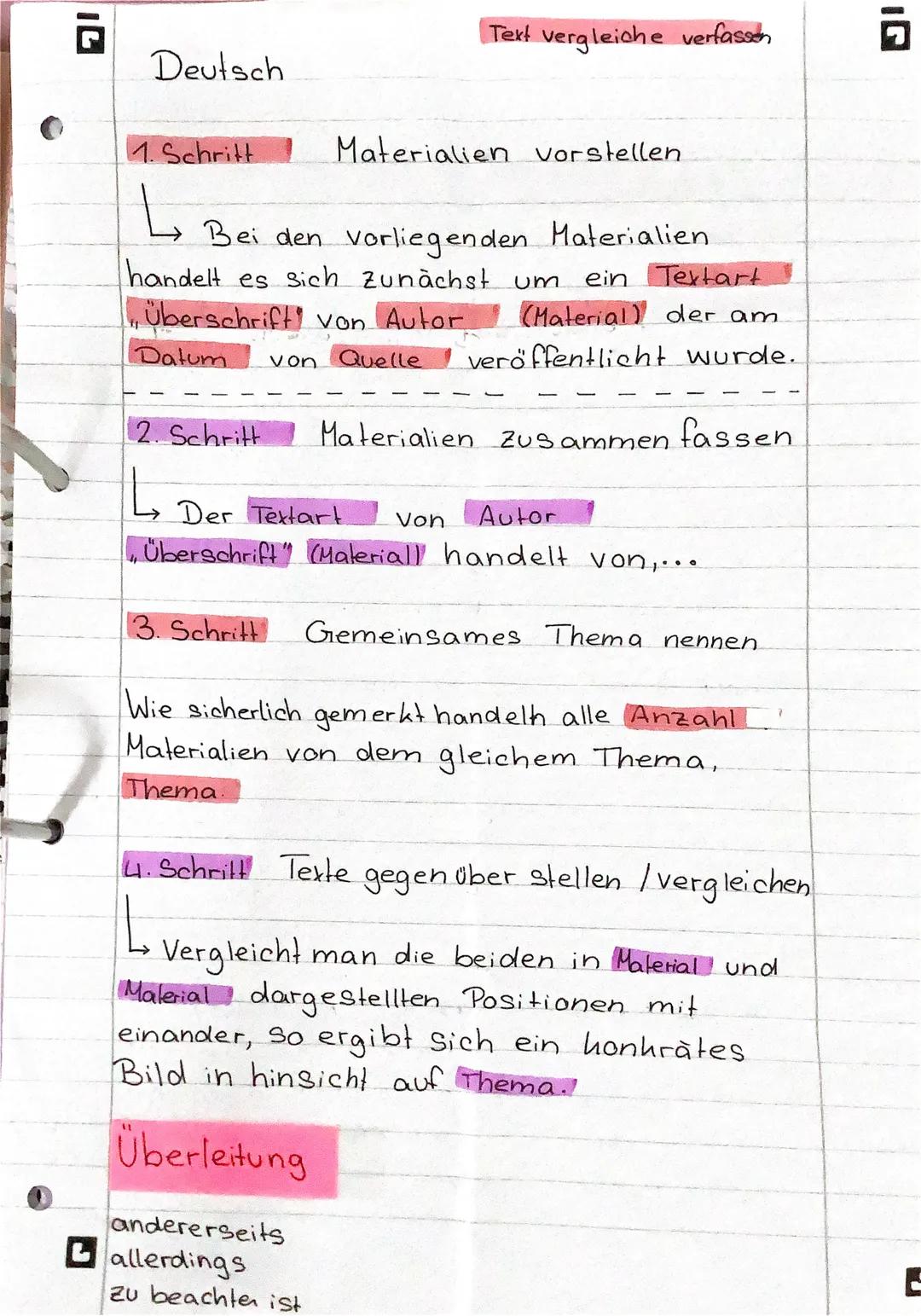 Text vergleiche verfassen
Deutsch
1. Schritt Materialien vorstellen
L Bei den vorliegenden Materialien
handelt es sich zunächst um ein Tex
