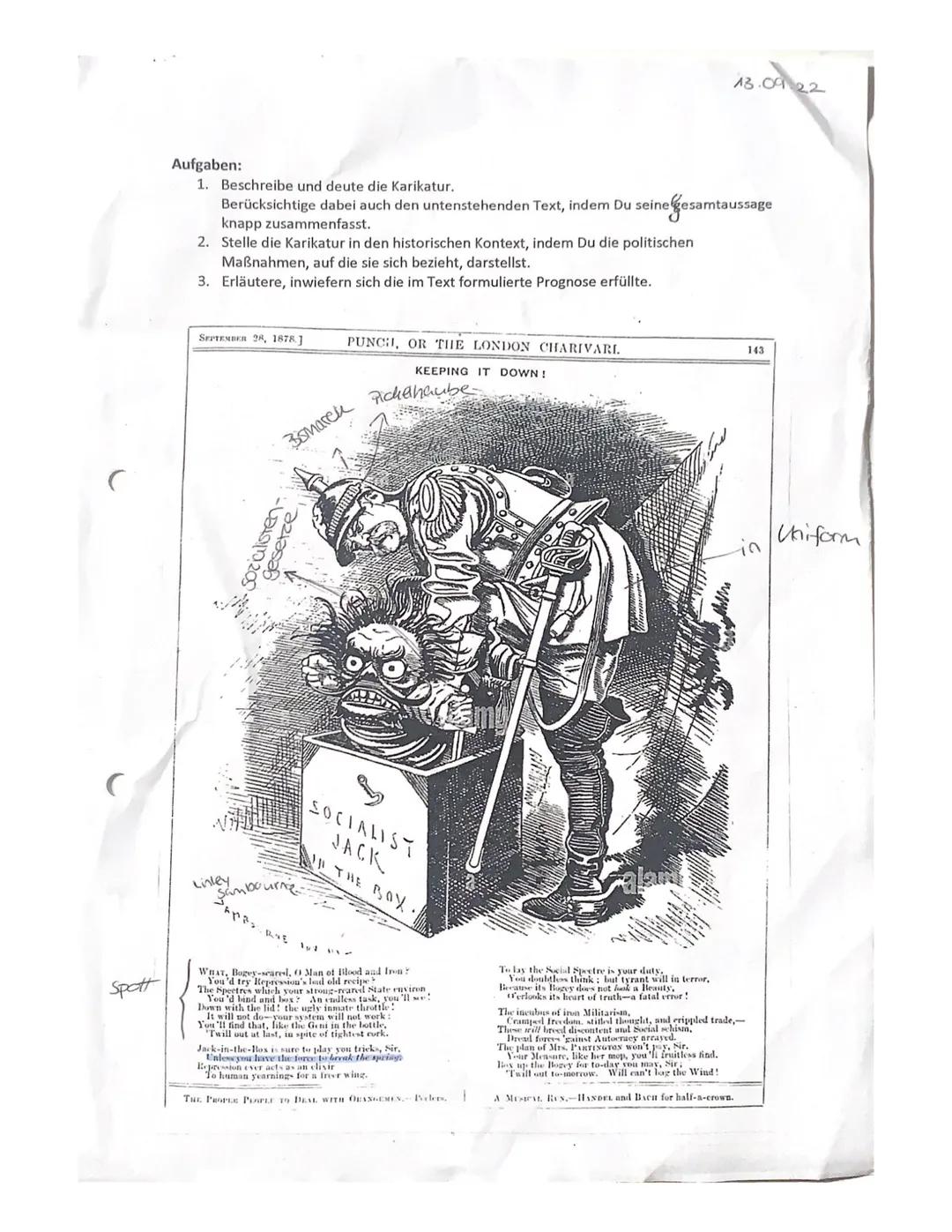 Yasmin
Karikaturanalyse zu „Keeping it down"
93
1) Die britische Karikatur „Keeping it down" (deutsch: "Herunterdrücken") von Edward
Linley