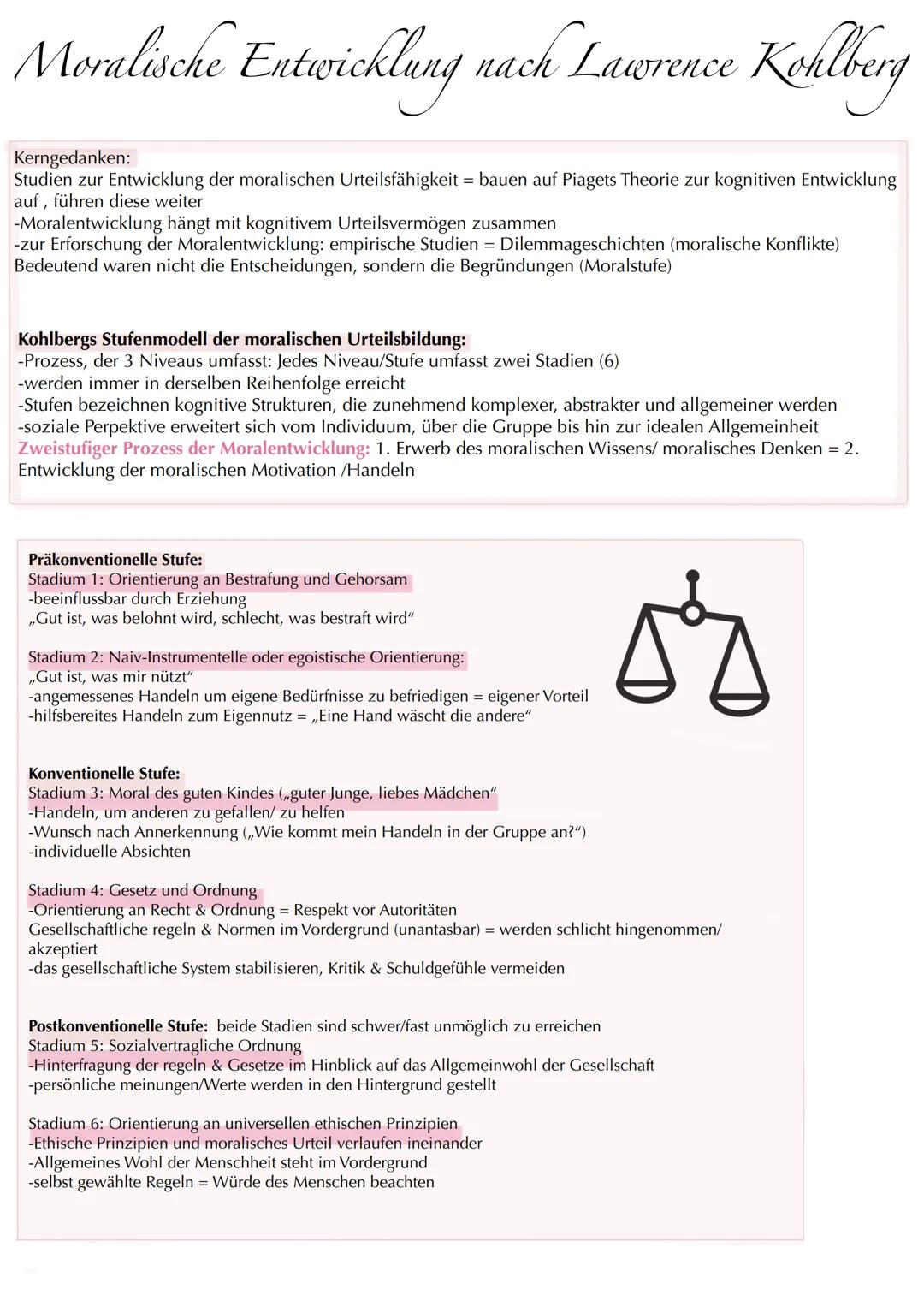# Moralische Entwicklung nach Lawrence Kohlberg
Kerngedanken:
Studien zur Entwicklung der moralischen Urteilsfähigkeit = bauen auf Piagets