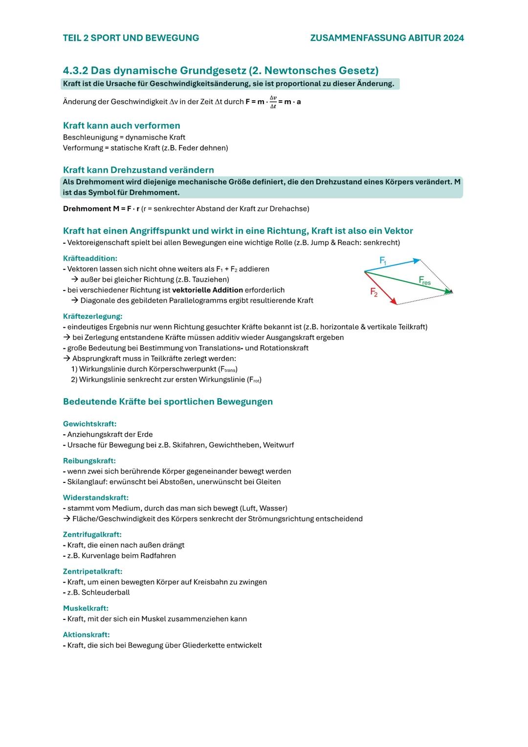 TEIL 2 SPORT UND BEWEGUNG
ZUSAMMENFASSUNG ABITUR 2024
# 4. SPORTLICHE BEWEGUNGEN BIOMECHANISCH
## ANALYSIEREN
### 4.1 GRUNDLEGENDE BEWEGUN