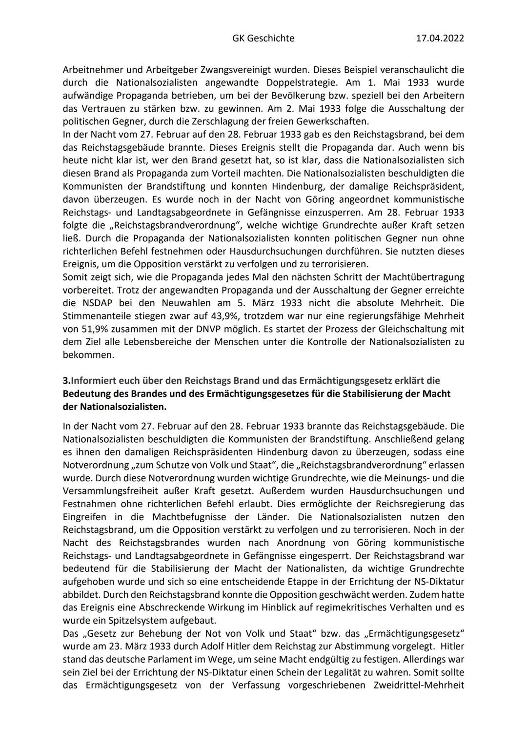 Die Errichtung der NS-Diktatur
1. Stelle Sie die Etappen der Diktatur-Errichtung (Darstellung) in einer Übersicht dar.
Tipp: Verwenden Sie f