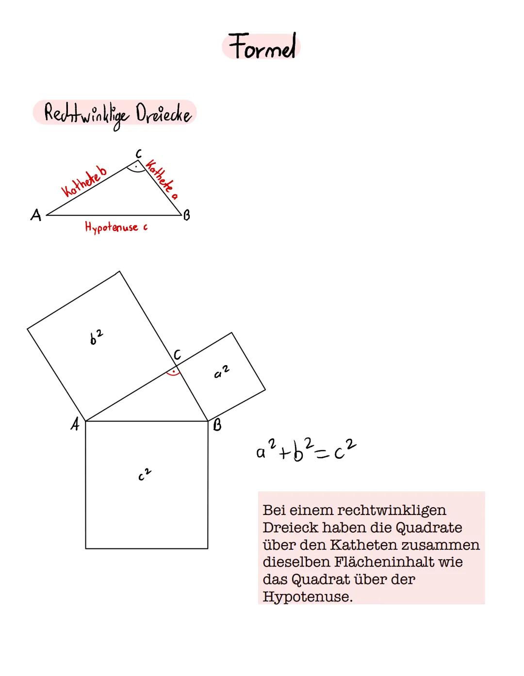 A
Rechtwinklige Dreiecke
Kathete b
C_Kathete
Hypotenuse c
62
c²
∙B
Formel
42
B
a² + b² = c²
Bei einem rechtwinkligen
Dreieck haben die Quadr