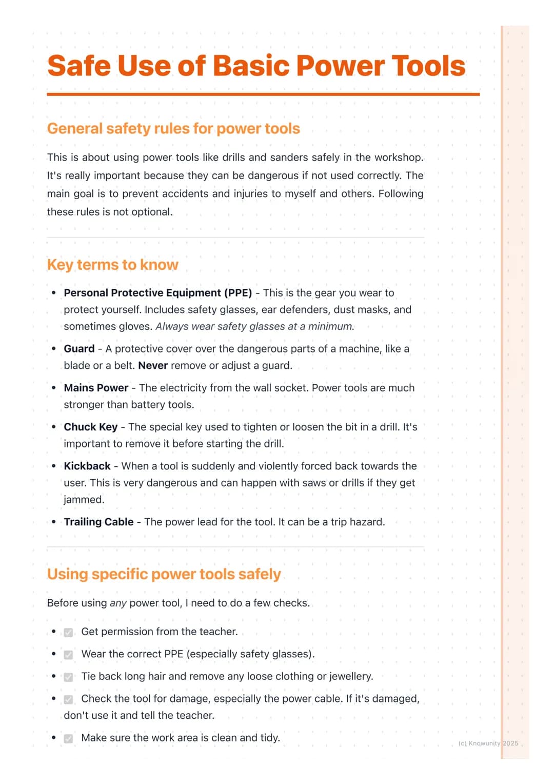 # Safe Use of Basic Power Tools
General safety rules for power tools
This is about using power tools like drills and sanders safely in the
