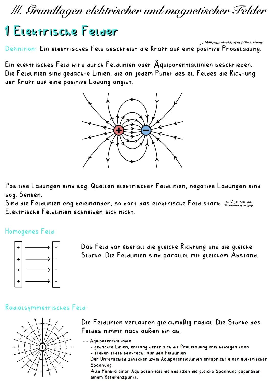 ///. Grundlagen elektrischer und magnetischer Felder
# 1 Elektrische Felder
Definition: Ein elektrisches Feld beschreibt die Kraft auf ein