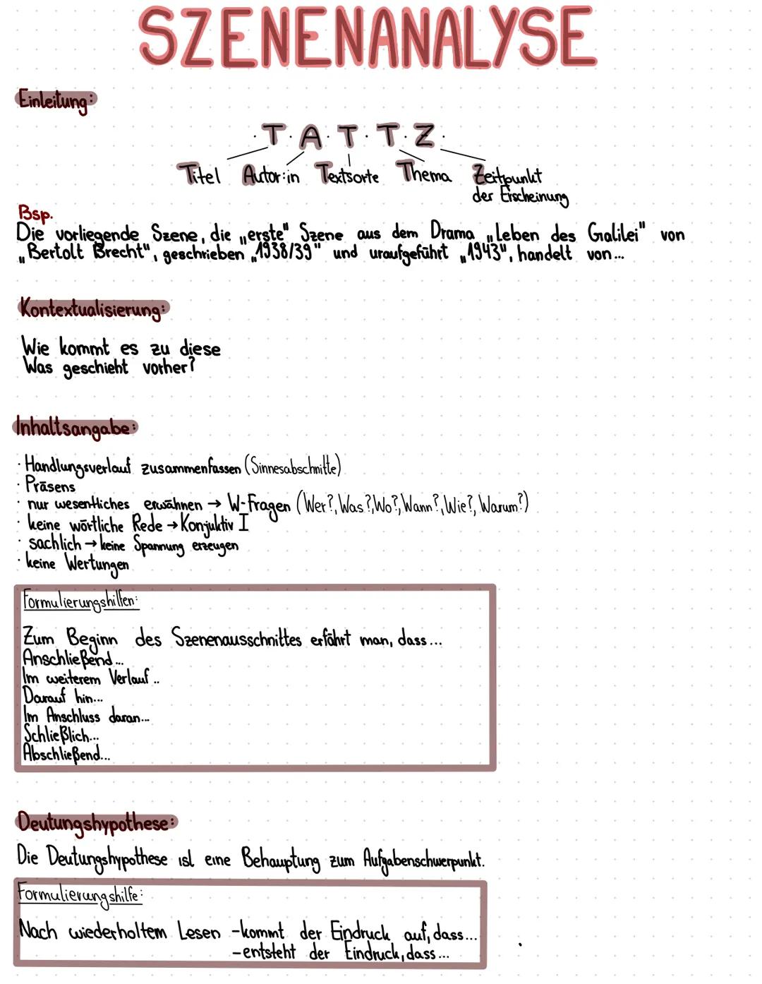 # SZENENANALYSE
Einleitung:
Bsp.
TATTZ
Titel Autor in Textsorte Thema Zeitpunkt
der Erscheinung
Die vorliegende Szene, die erste" Sze