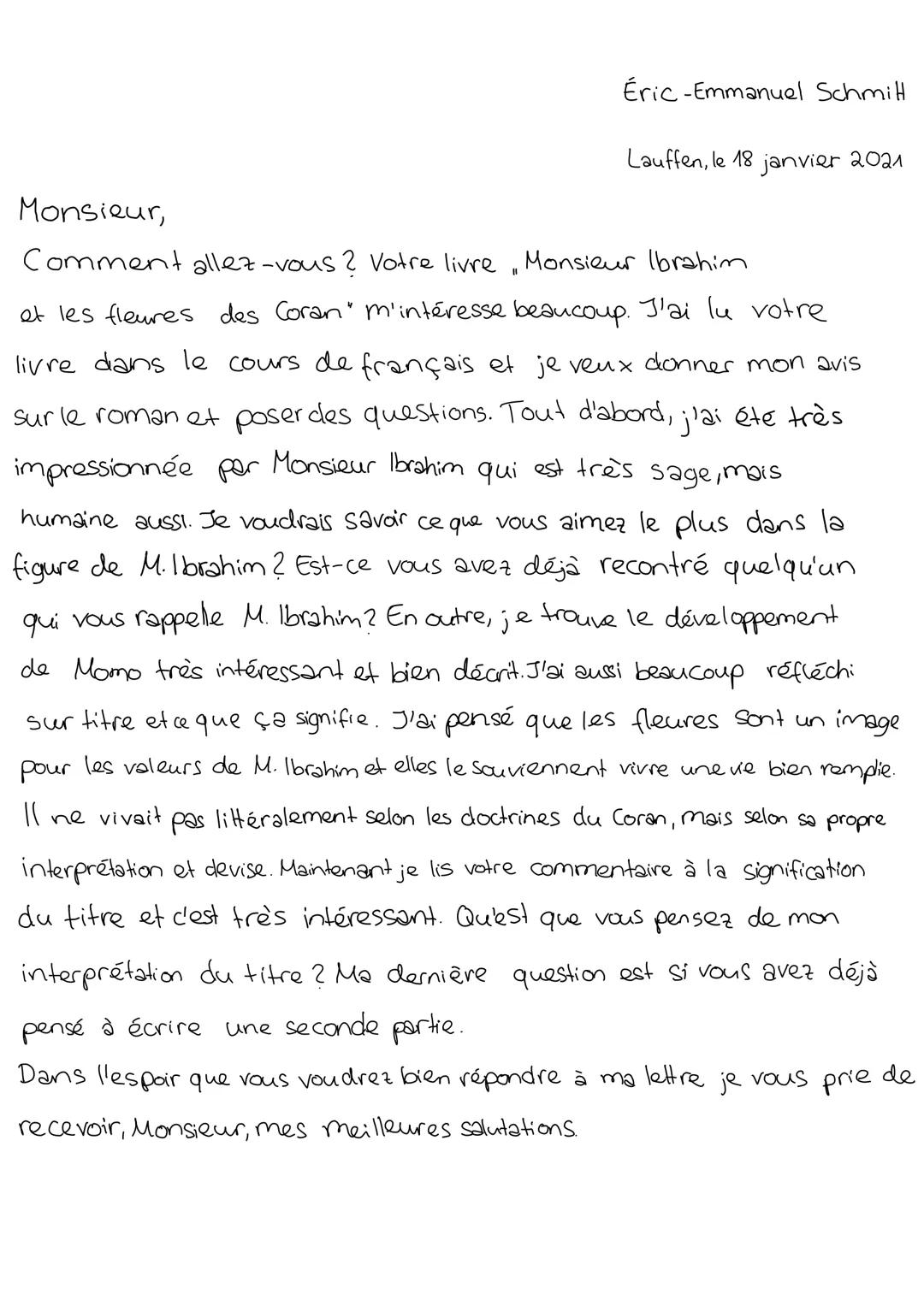 LIVRE DE LECTURE
Monsieur Ibrahim et les fleurs du Coran
Éric-Emmanuel Schmitt LA CONSTELLATION DES PERSONNES
M.Ibrahim
+
invention.
idéal
+