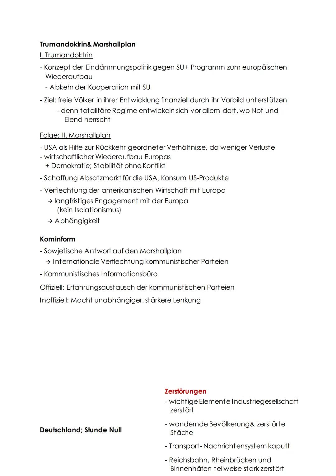 # Geschichte Klausur 2- Der Ost-West-Konflikt
## Themen
- Allianz:
- Blockbildung
- Trumandoktrin & Marshallplan
- Deutschland; Stunde Nul