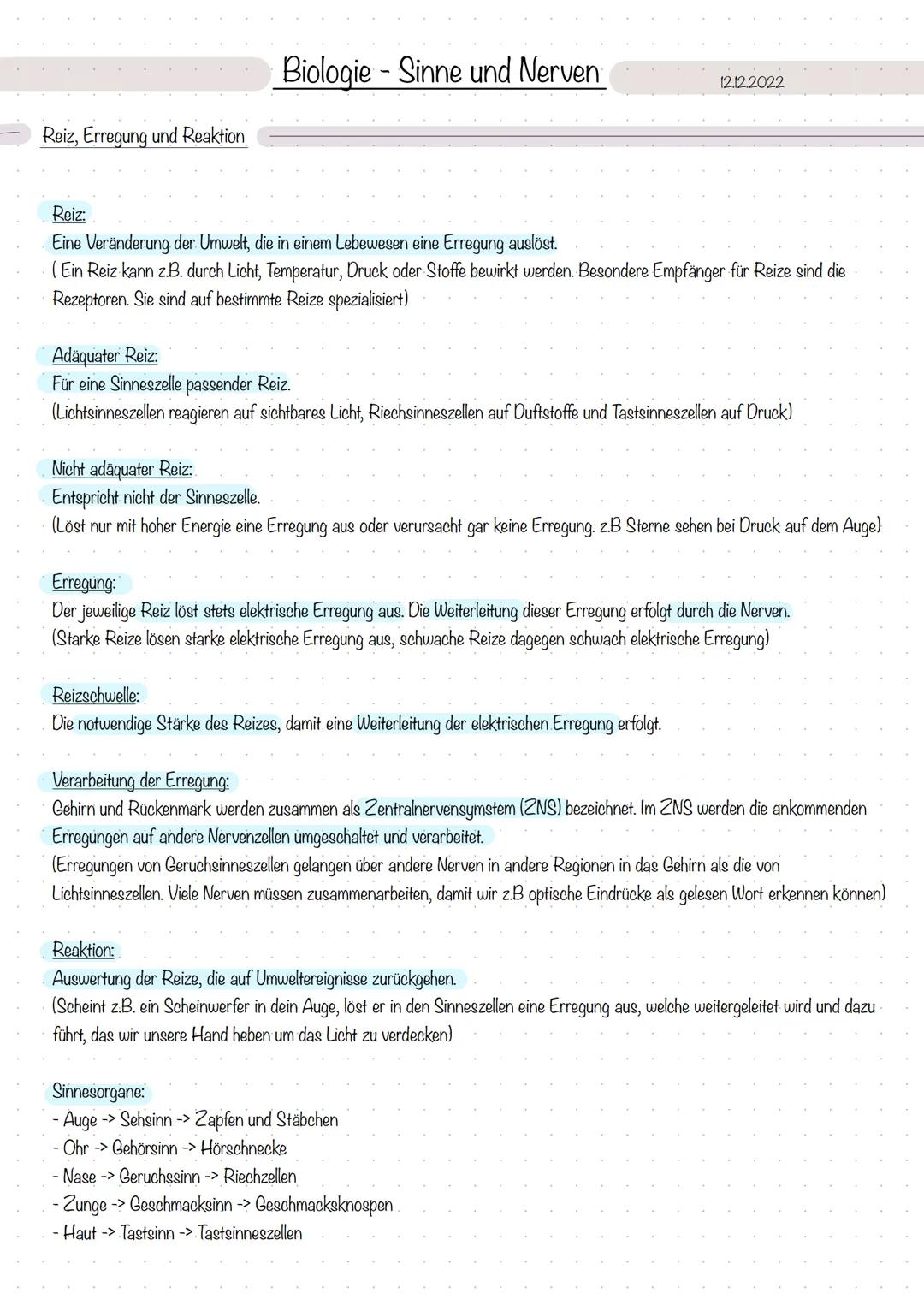 Reiz, Erregung und Reaktion
Biologie - Sinne und Nerven
Reiz:
Eine Veränderung der Umwelt, die in einem Lebewesen eine Erregung auslöst.
(Ei