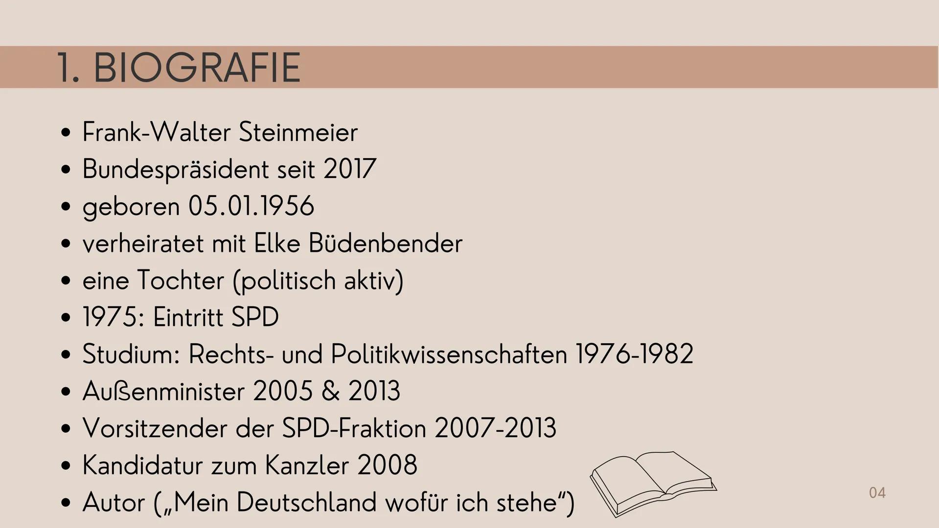 # DER
# BUNDESPRÄSIDENT
VERFASSUNGSORGANE # GLIEDERUNG
1. BIOGRAFIE
2. AUFGABEN
    * INLAND
    * AUSLAND
3. WAHL
4. BUNDESPRÄSIDIALAMT