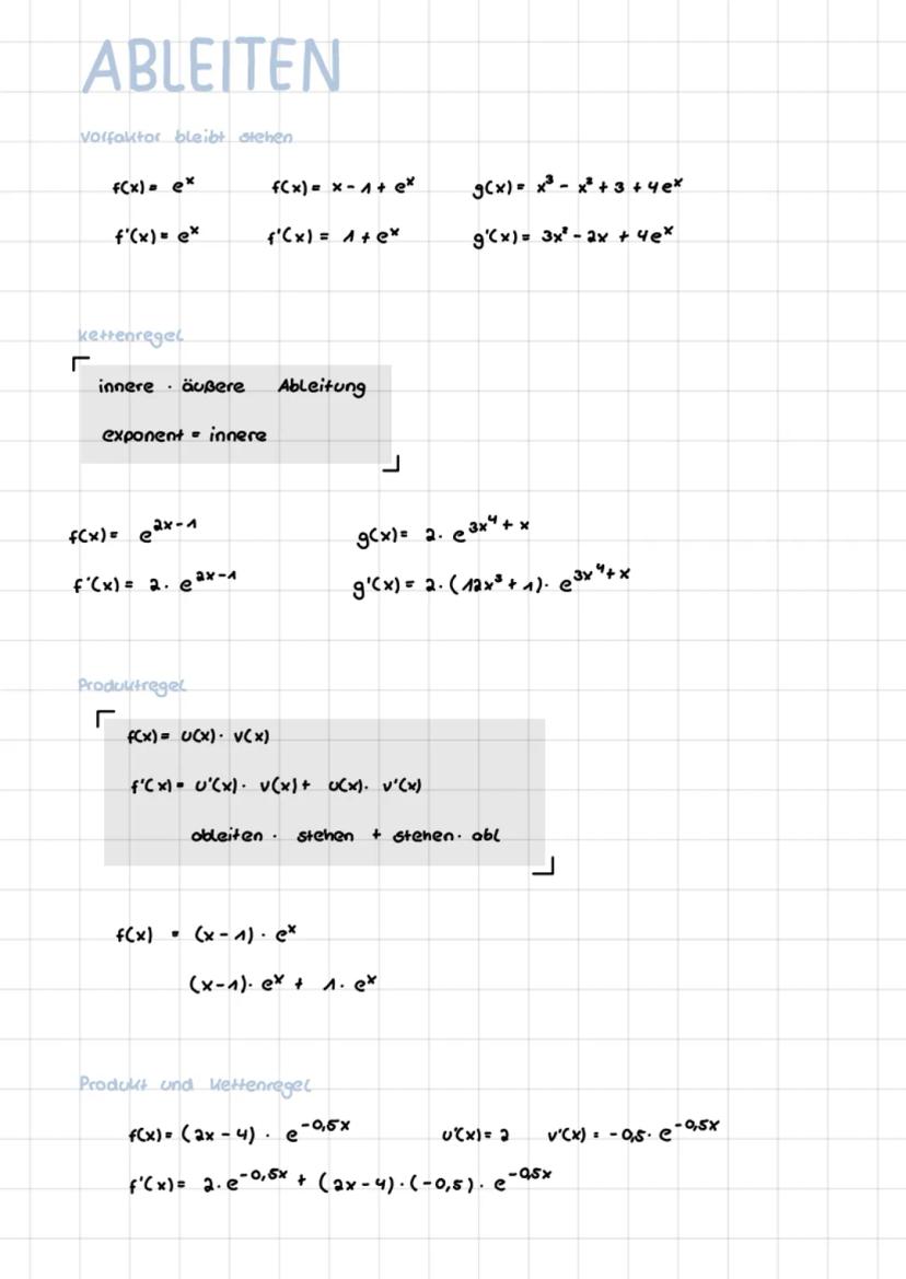E-FUNKTION
8888
f(x) = ex
f'(x) = ex
GRAPHISCH
all.
lex
e- gleichung
S = 3*
Log 35 = x
=> Log
1.log
streng monoton steigend
keine Nullstelle