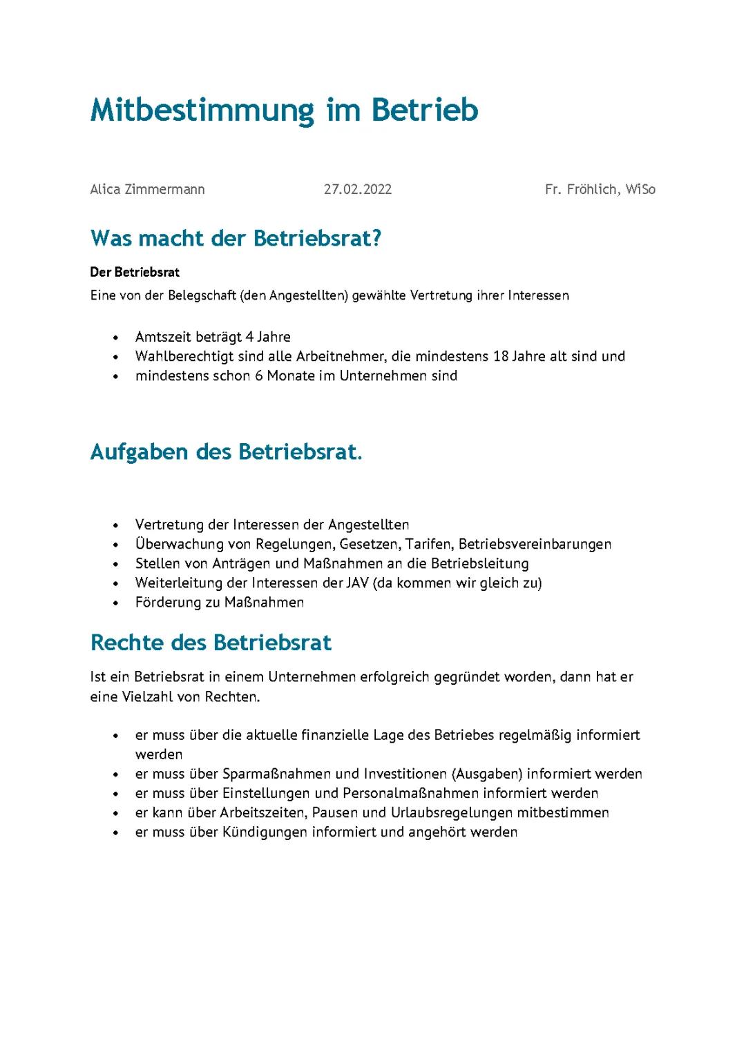 Mitbestimmung im Betrieb