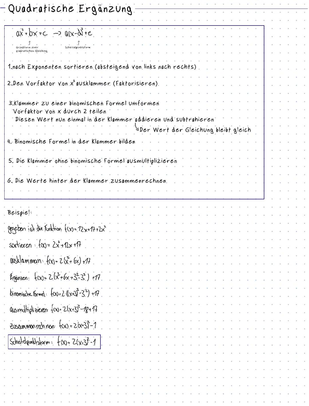 Quadratische Ergänzungen