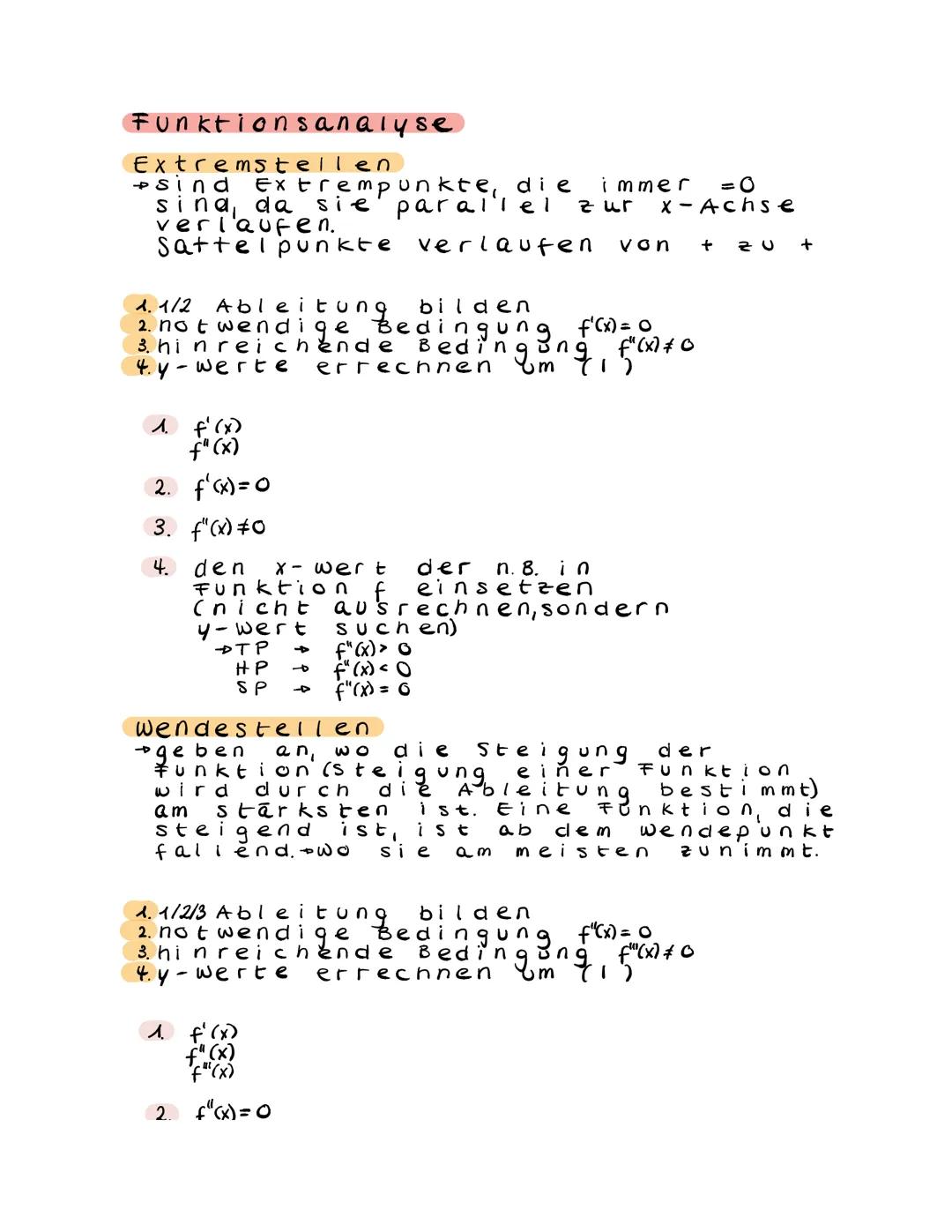 Funktionsanalyse
Extremstellen
sind
sina, da sie parallel
verlaufen.
Sattelpunkte
Extrempunkte, die immer =0
X-Achse
verlaufen von + zu +
1.