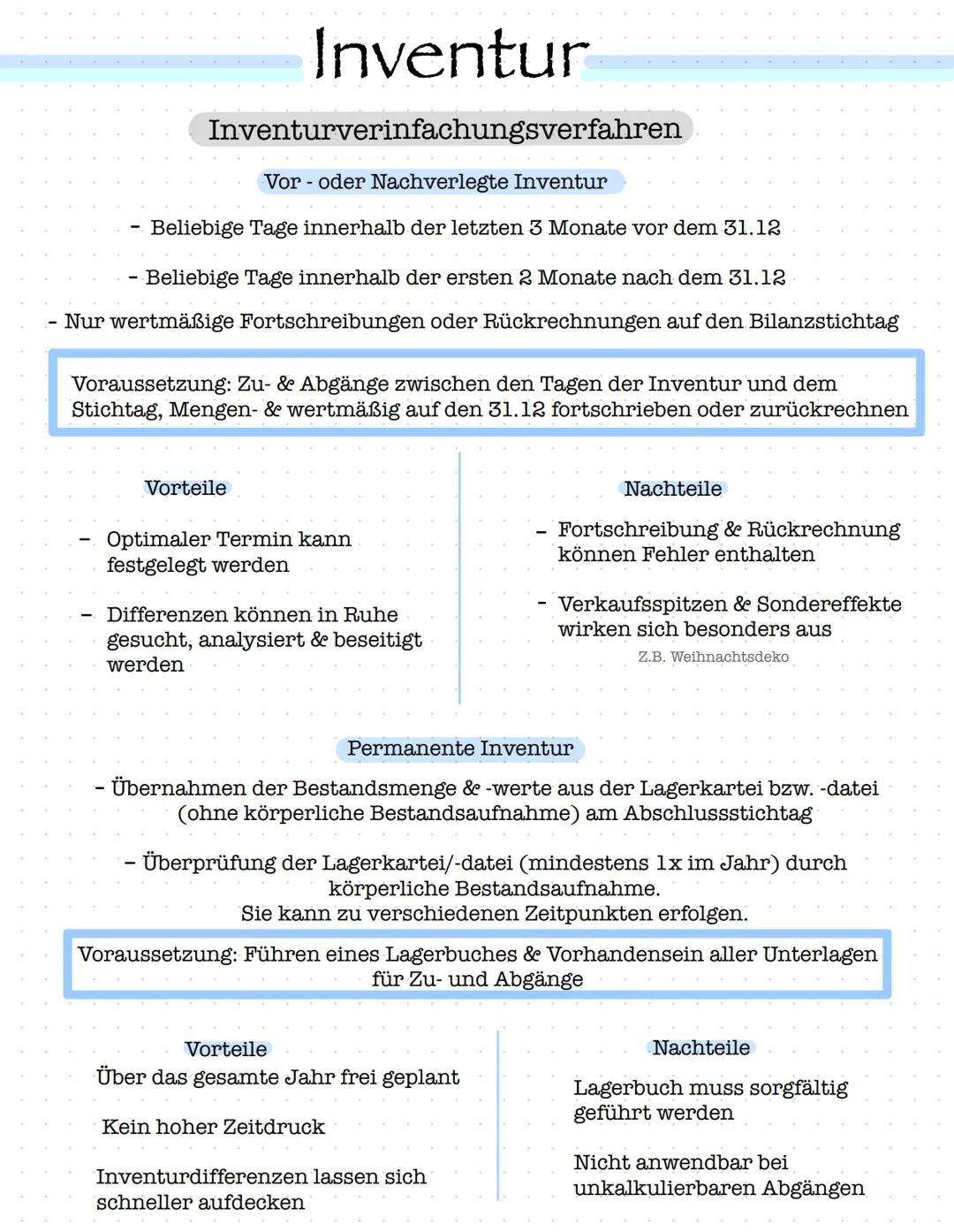 Inventur
Mengen- & wertmäßige Erfassung des Vermögens und der Schulden, zu
einem bestimmten Zeitpunkt
(Bestandsaufnahme)
Körperliche Inventu