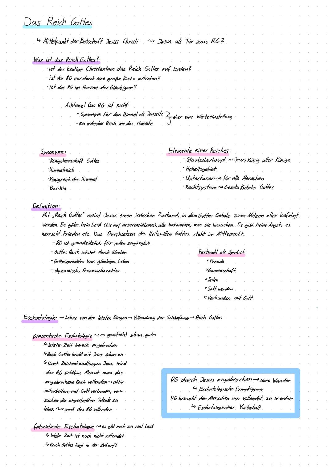 Das Reich Gottes
↳ Mittelpunkt der Botschaft Jesus Christi
Was ist das Reich Gottes?
ist das heutige Christentum das Reich Gottes auf Erden?