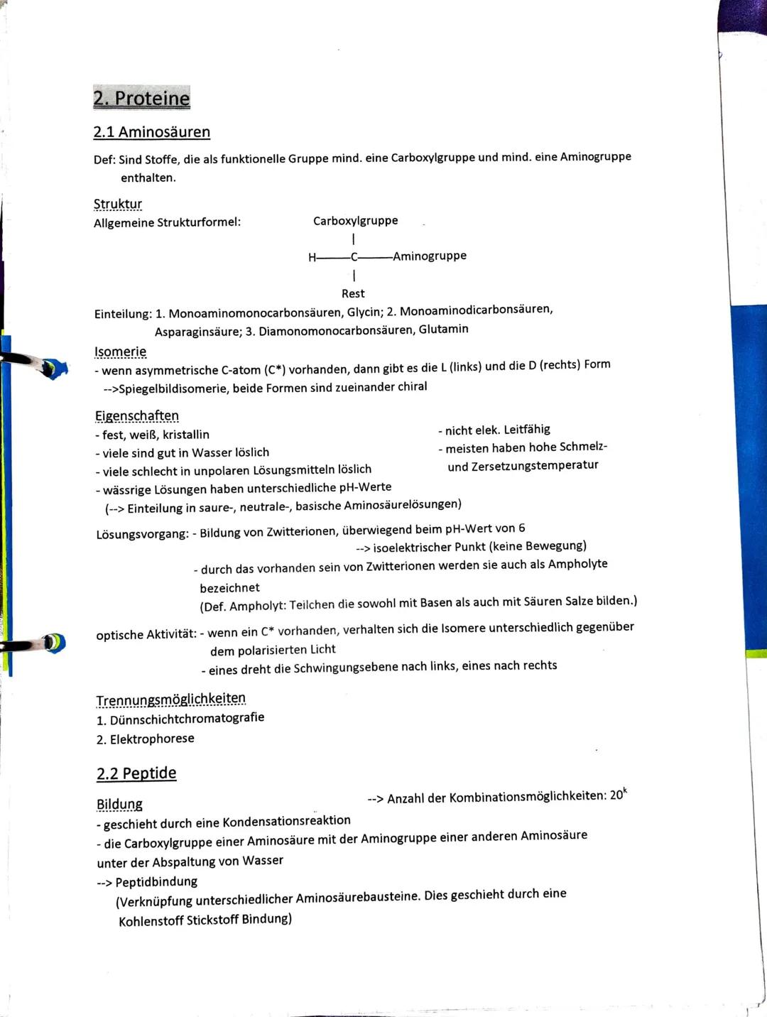2. Proteine
2.1 Aminosäuren
Def: Sind Stoffe, die als funktionelle Gruppe mind. eine Carboxylgruppe und mind. eine Aminogruppe
enthalten.
St