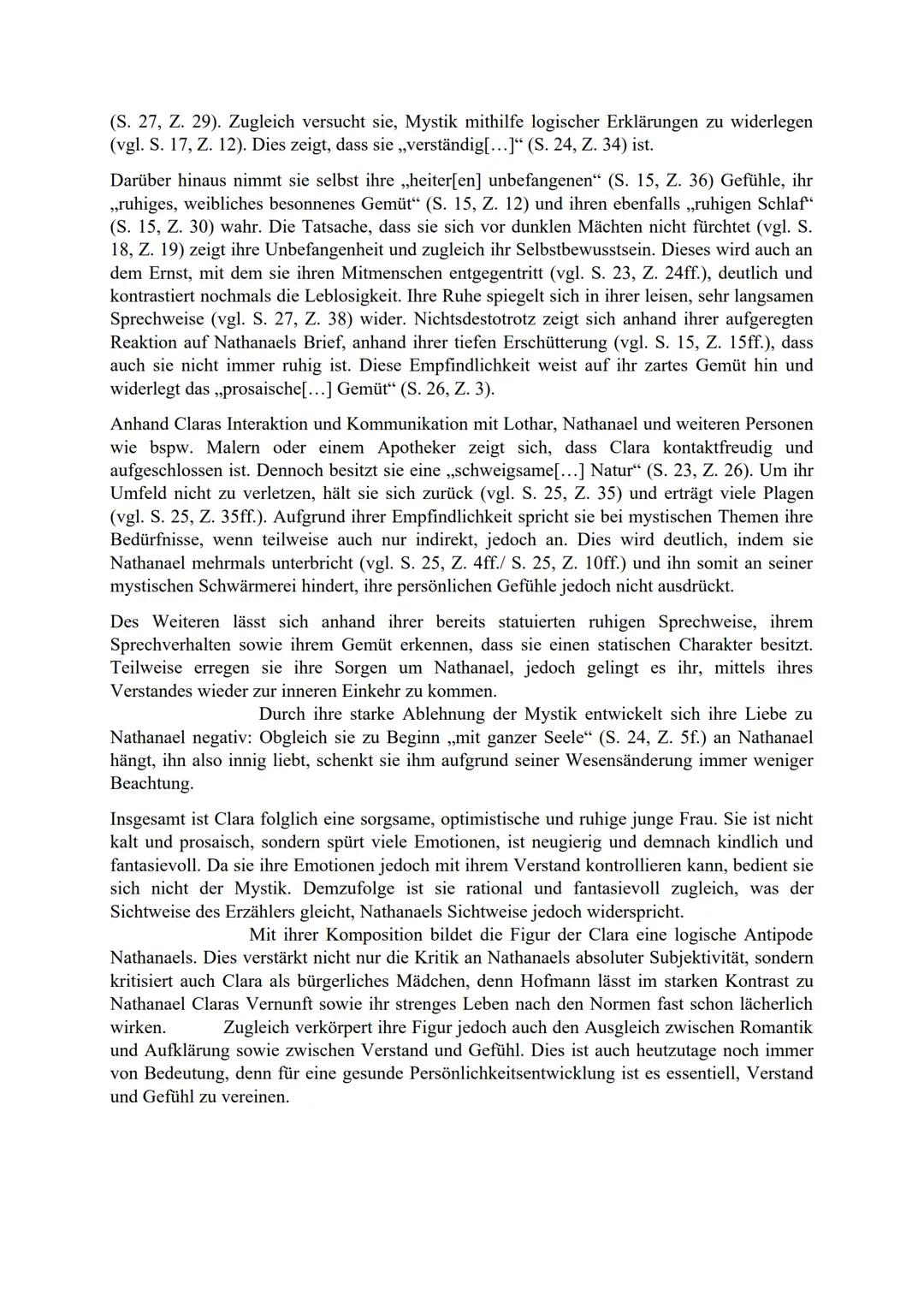 # Charakterisierung Clara
Die Erzählung „Der Sandmann" wurde von E.T.A. Hoffmann verfasst und 1817
veröffentlicht. Anhand des Protagonisten