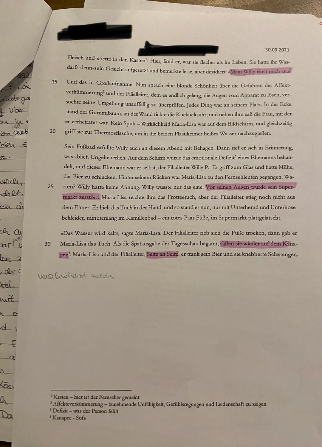 Erzähltextanalyse „Der Filialleiter“