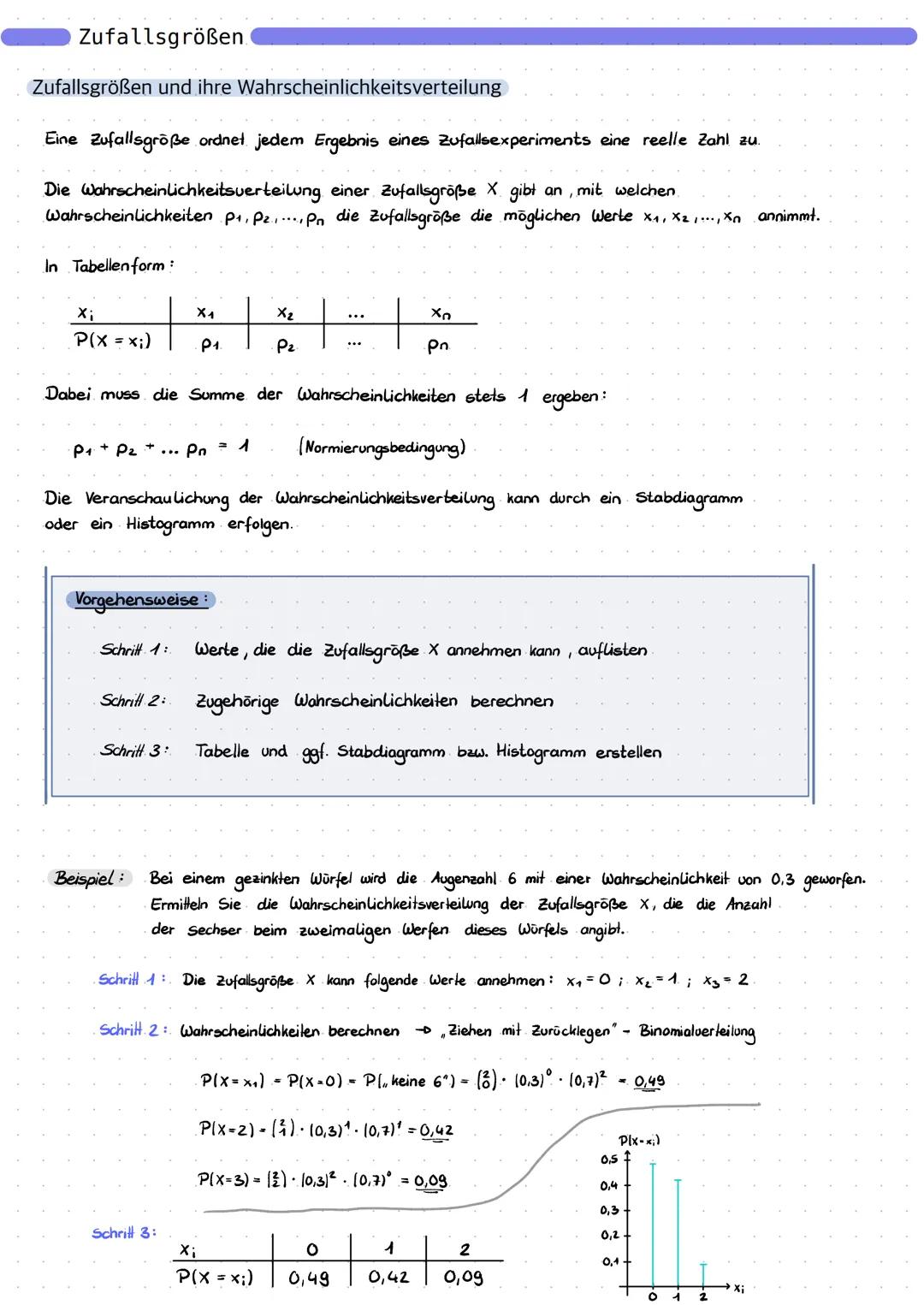 # Zufallsgrößen.
Zufallsgrößen und ihre Wahrscheinlichkeitsverteilung
Eine Zufallsgröße ordnet jedem Ergebnis eines Zufallsexperiments ein