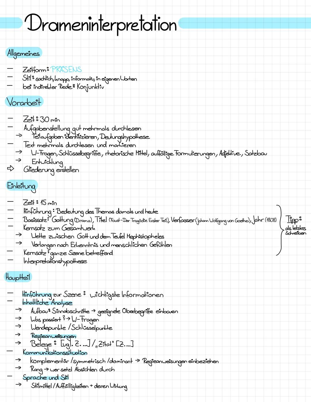 # Drameninterpretation
Allgemeines
- Zeitform PRASENS
- Stil sachlich, knapp, informativ, in eigenen Worten
- bei indirehler Rede Konjunkt