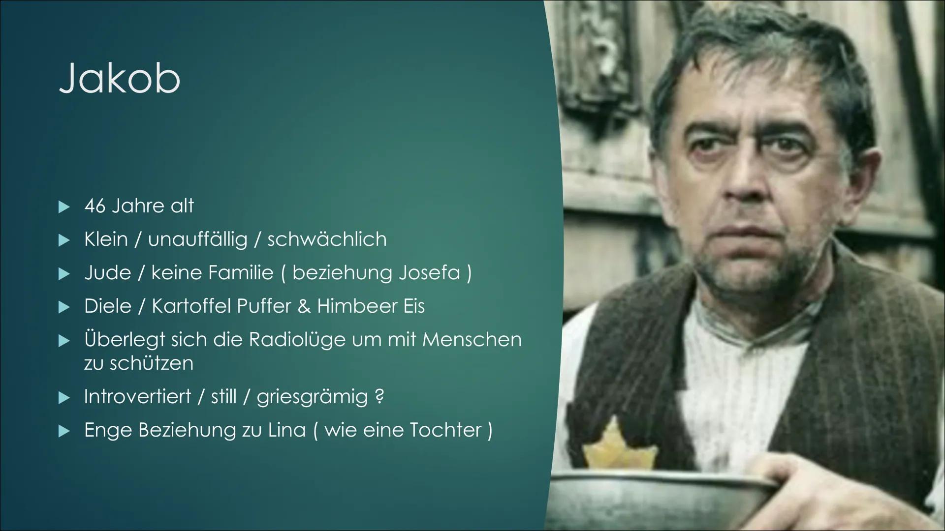 Jurek Becker
Jakob der Lügner
Roman
Suhrkamp
Buchprojekt
Jakob der Lügner
Elena, Zoé, Adam, Finn Generelles
1.
2.
3.
4.
Worum geht's ? Leben