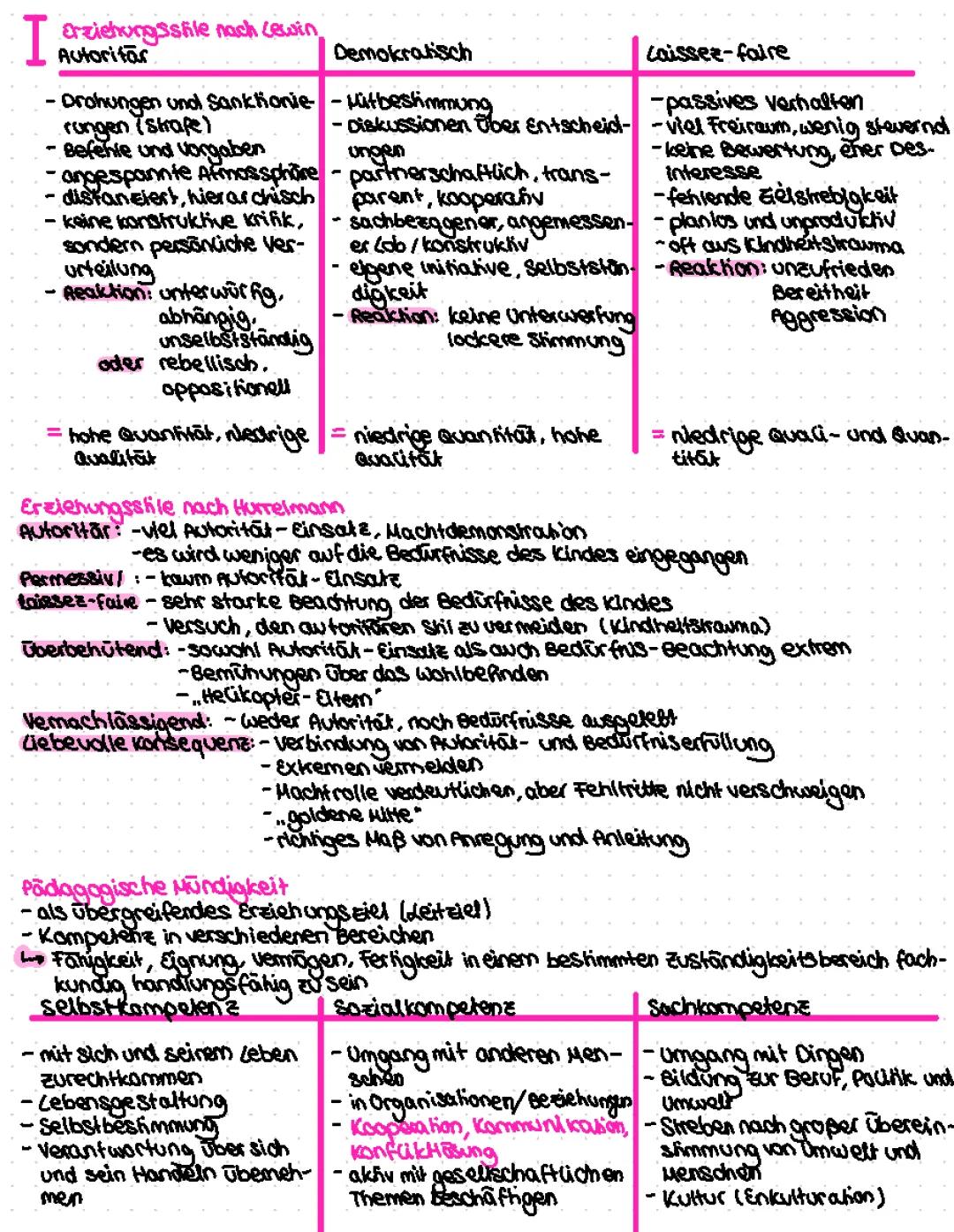 Erziehungsstile (Lewin/Hurrelmann) + Mündigkeit