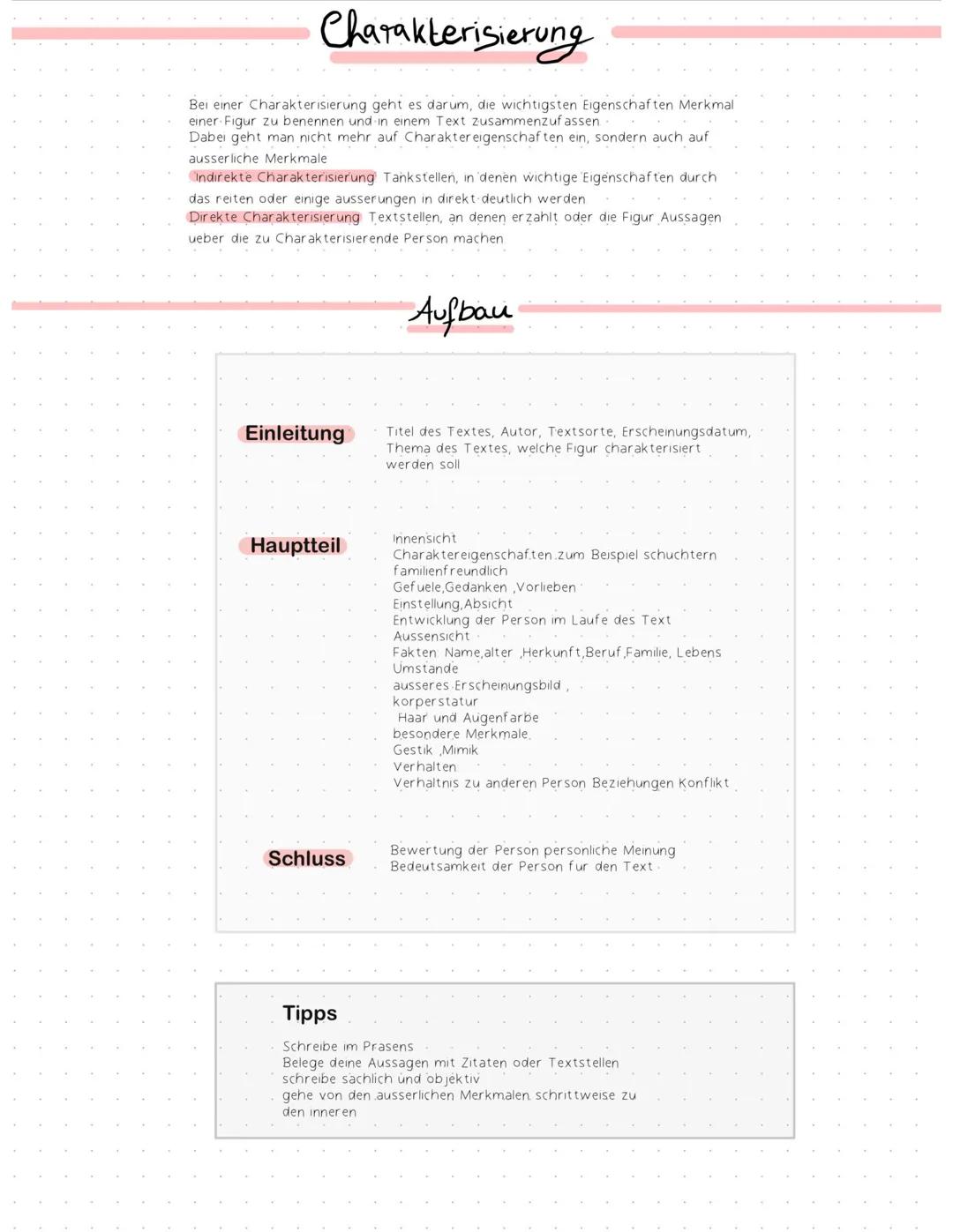 # Charakterisierung
Bei einer Charakterisierung geht es darum, die wichtigsten Eigenschaften Merkmal
einer Figur zu benennen und in einem T