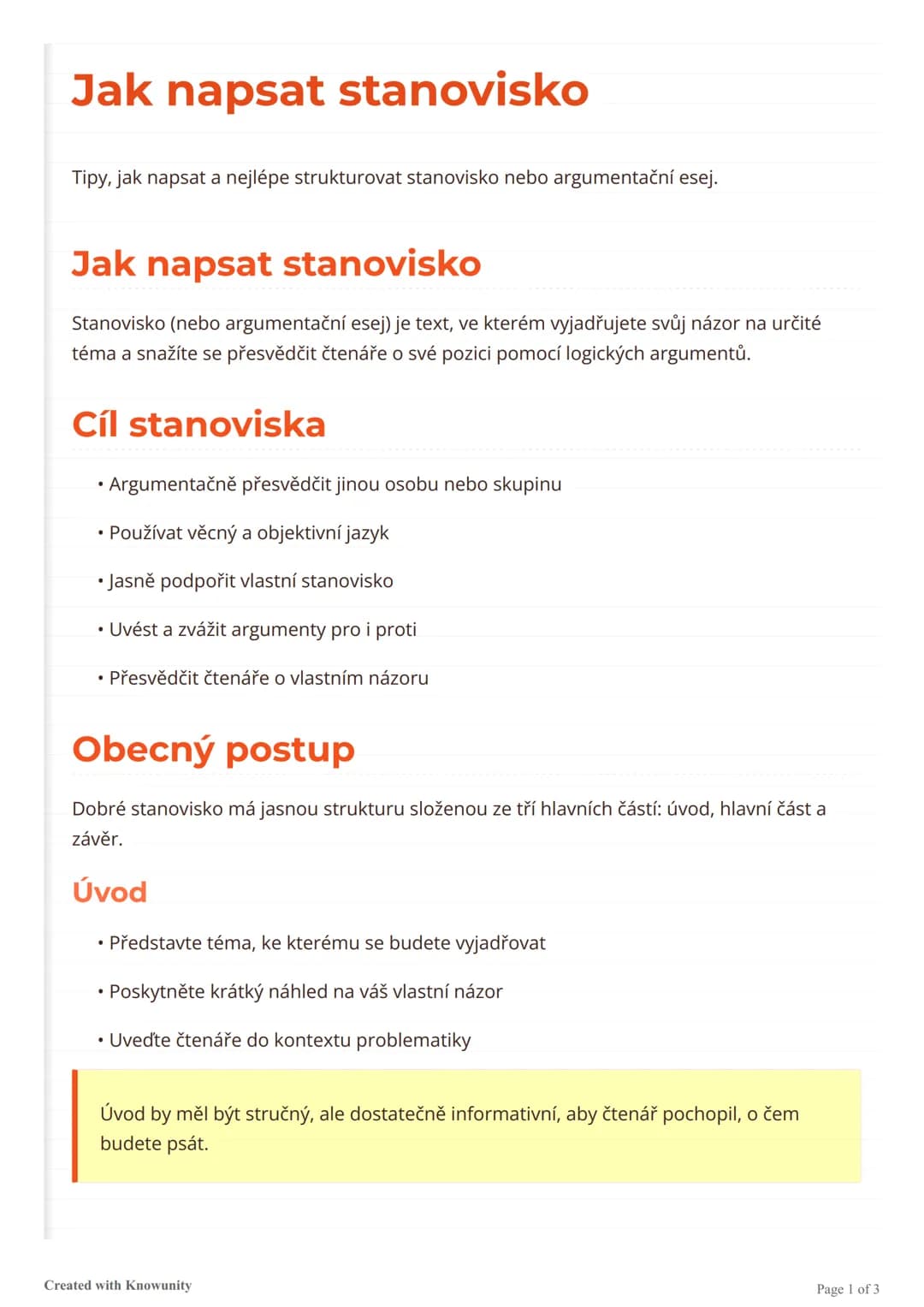 # Jak napsat stanovisko
Tipy, jak napsat a nejlépe strukturovat stanovisko nebo argumentační esej.
# Jak napsat stanovisko
Stanovisko (ne