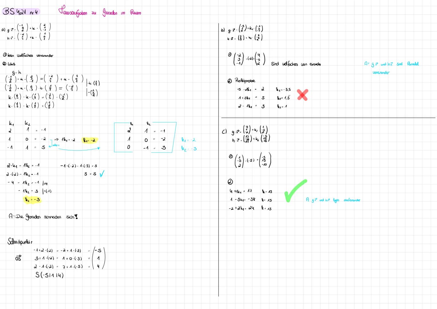 # LAGEBEZIEHUNG ZWISCHEN
# GERADEN
Parallel
9:(((()
1. Ruchingoveikioren Vielfaches?
$$\begin{pmatrix}2\\ -1\\ 1\end{pmatrix}$$.t$$\begin