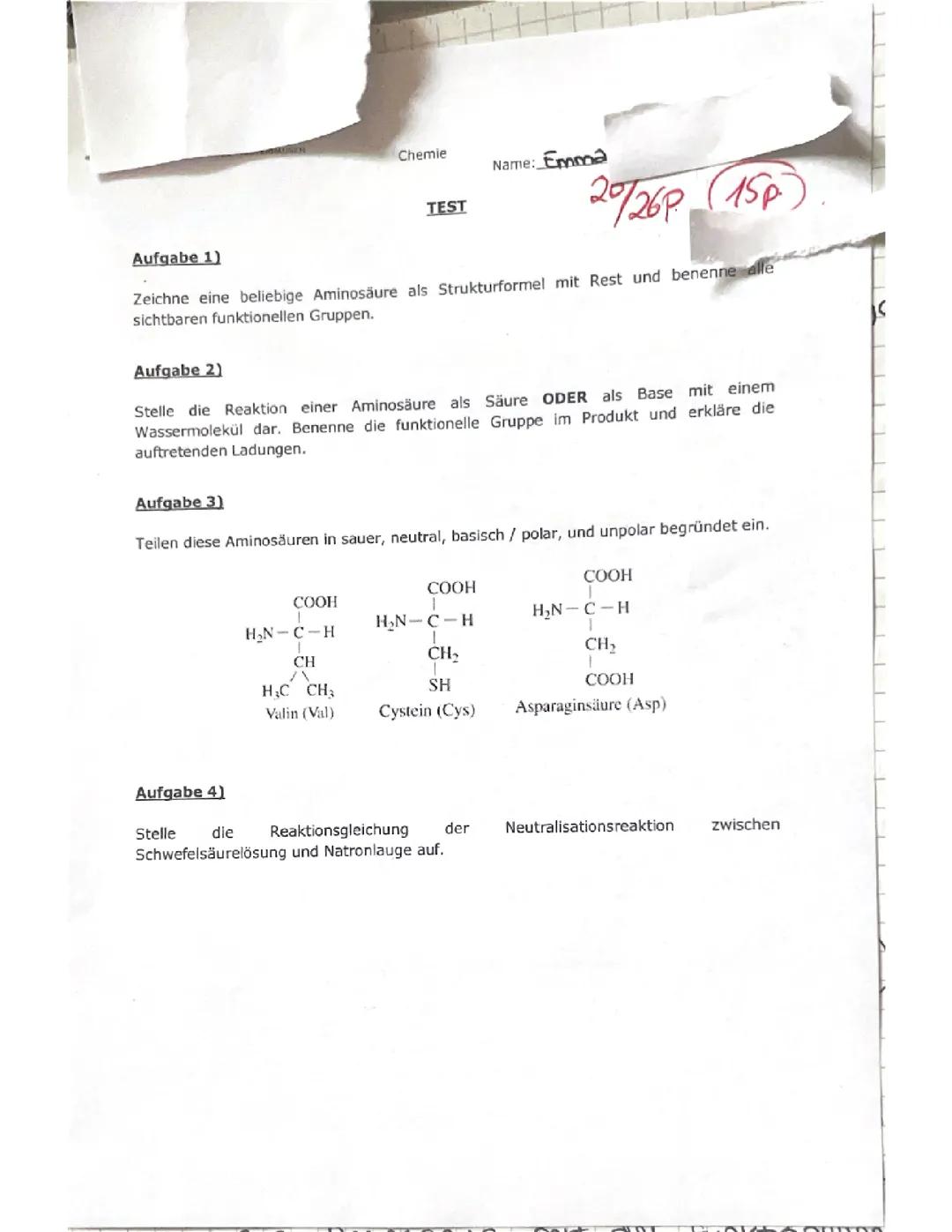 Test Chemie Grundkurs Q1 Aminosäuren
