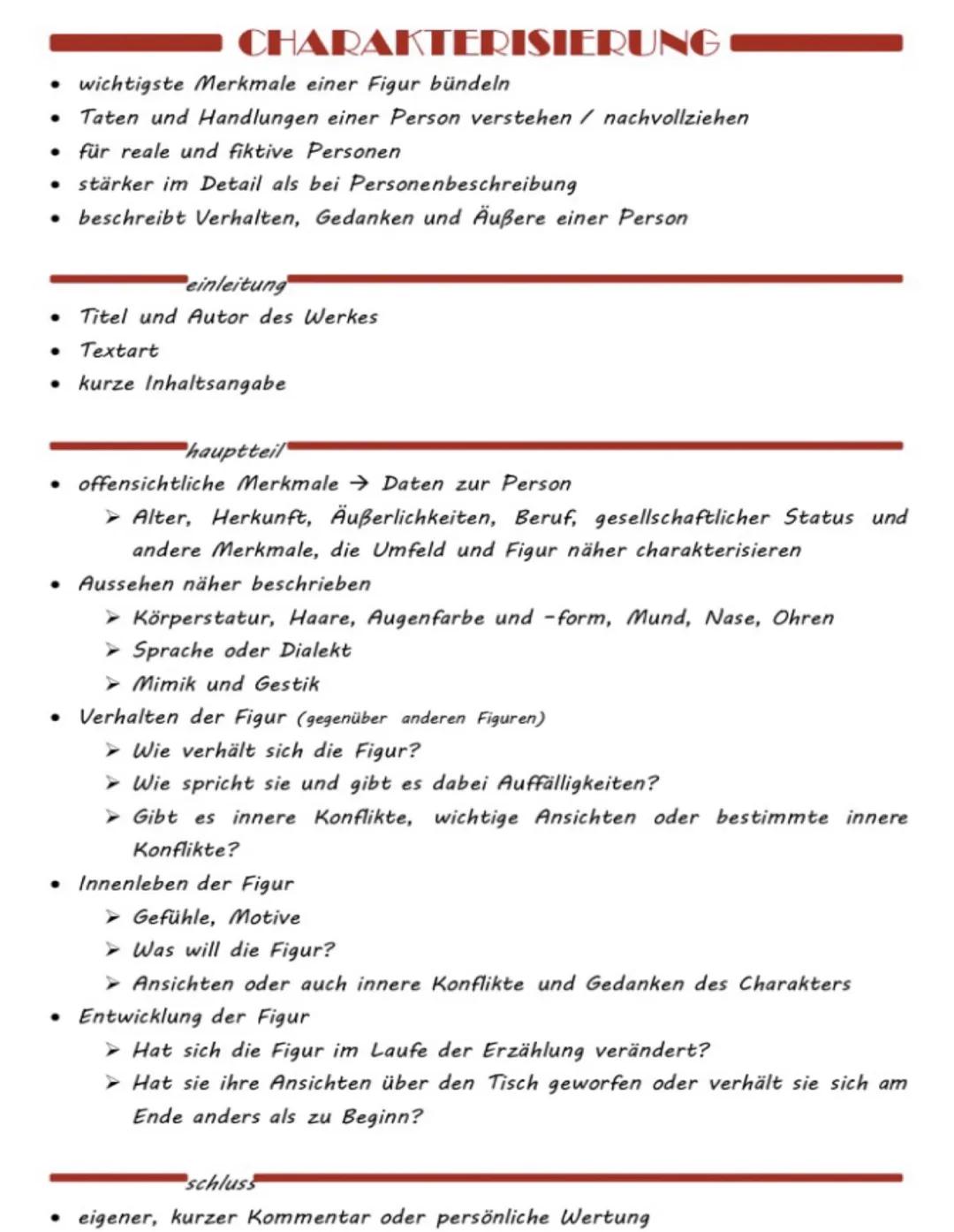 summery und Charakterisierung