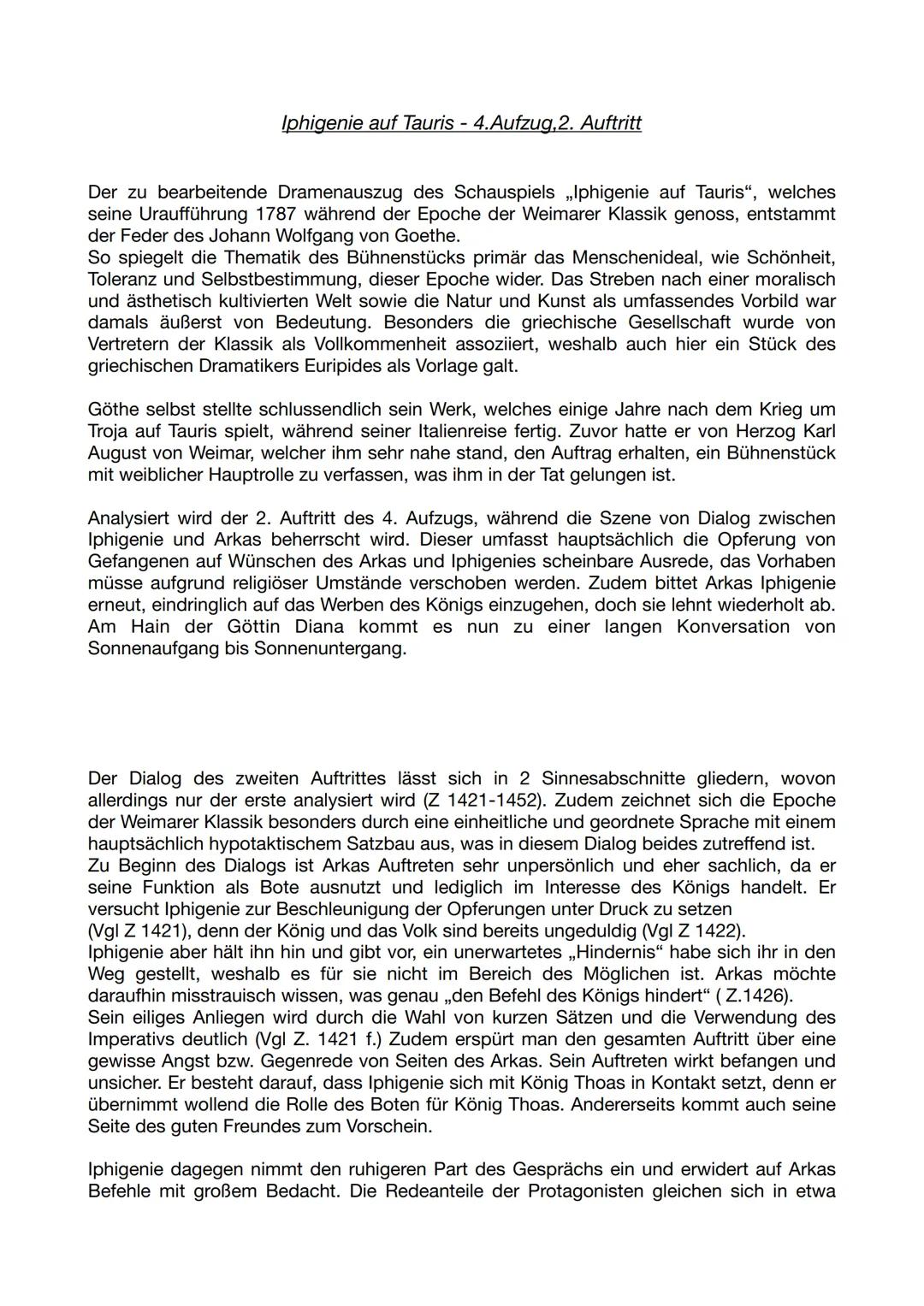 Iphigenie auf Tauris - 4.Aufzug,2. Auftritt
Der zu bearbeitende Dramenauszug des Schauspiels „Iphigenie auf Tauris", welches
seine Uraufführ