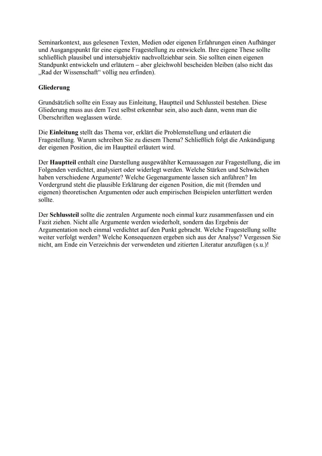 Seminarkontext, aus gelesenen Texten, Medien oder eigenen Erfahrungen einen Aufhänger und Ausgangspunkt für eine eigene Fragestellung zu ent