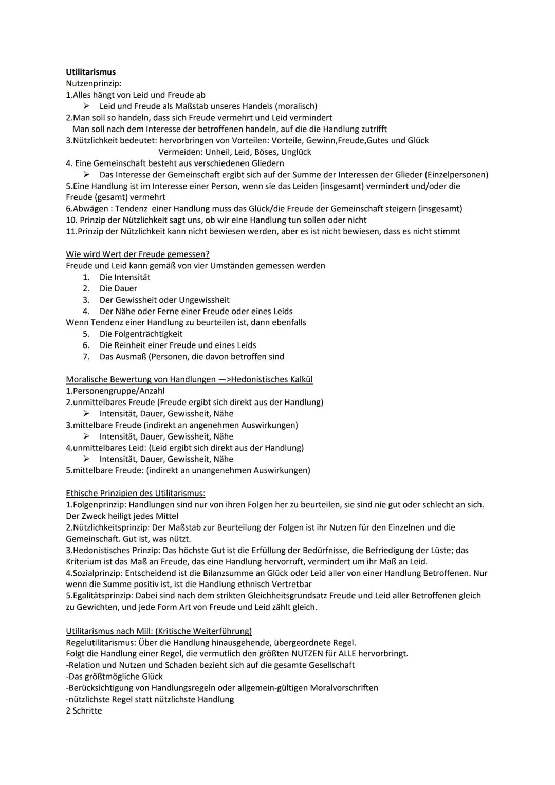# Utilitarismus
Nutzenprinzip:
1.Alles hängt von Leid und Freude ab
- Leid und Freude als Maßstab unseres Handels (moralisch)
2.Man soll so