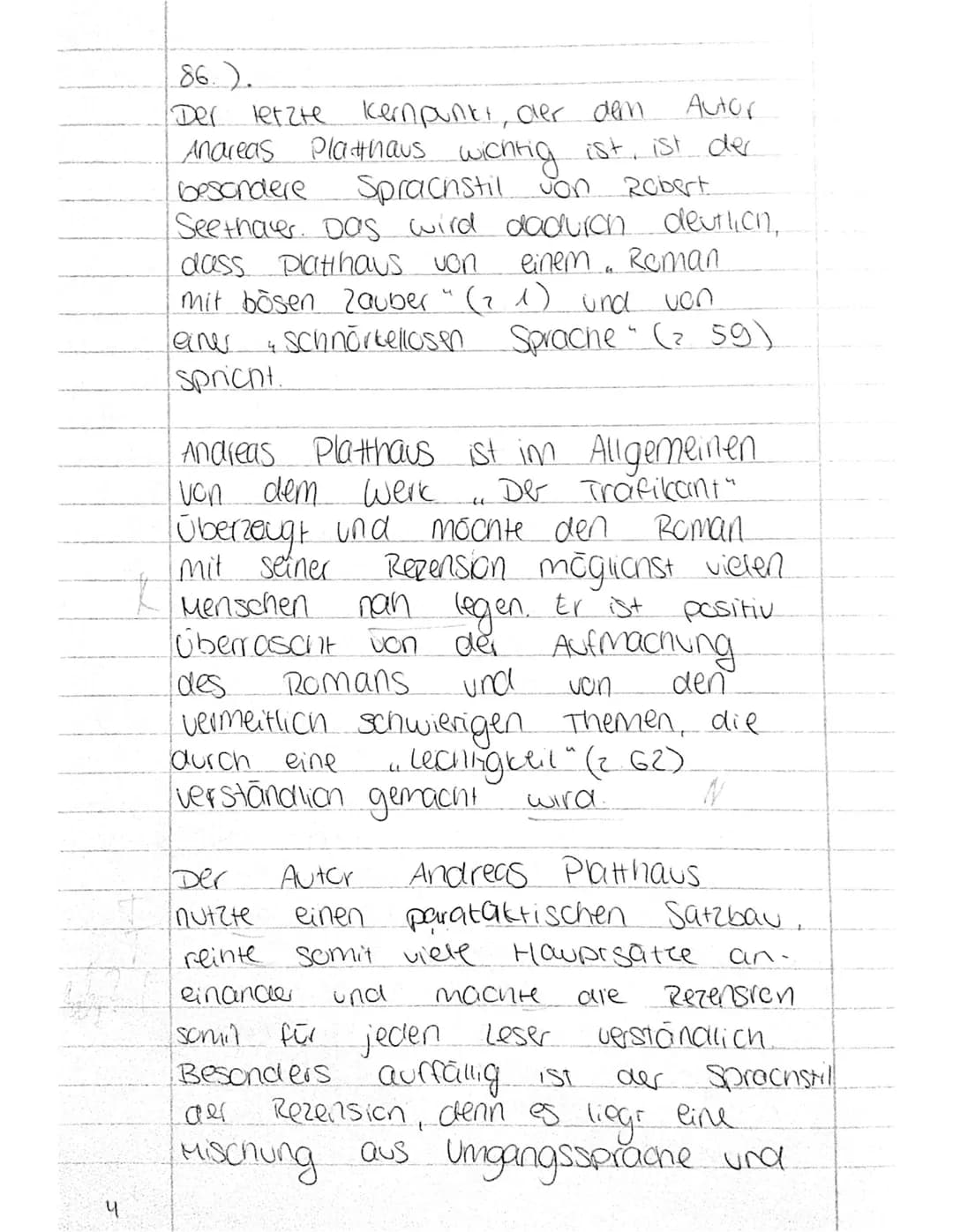 Klausur
Nr. 2
Die Rezension Der Trafikant -
Frevas Freund", verfasst von Andreas
Platthaus, im online forum (az.net am
02.11 2012 veröffentl