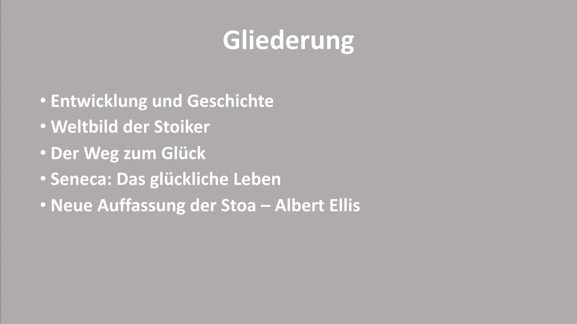# Das glückliche Leben
- Ziel der Stoiker ist ein gelingendes, glückliches Leben.
## Definition - Seneca
- jeder will glücklich(er) leben,