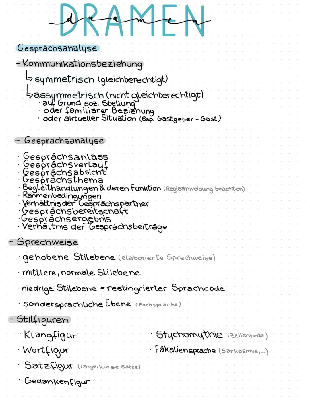 # DRAMEN
## Gesprächsanalyse
- Kommunikationsbeziehung
- symmetrisch (gleichberechtigt)
- assymmetrisch (nicht gleichberechtigt)
- a