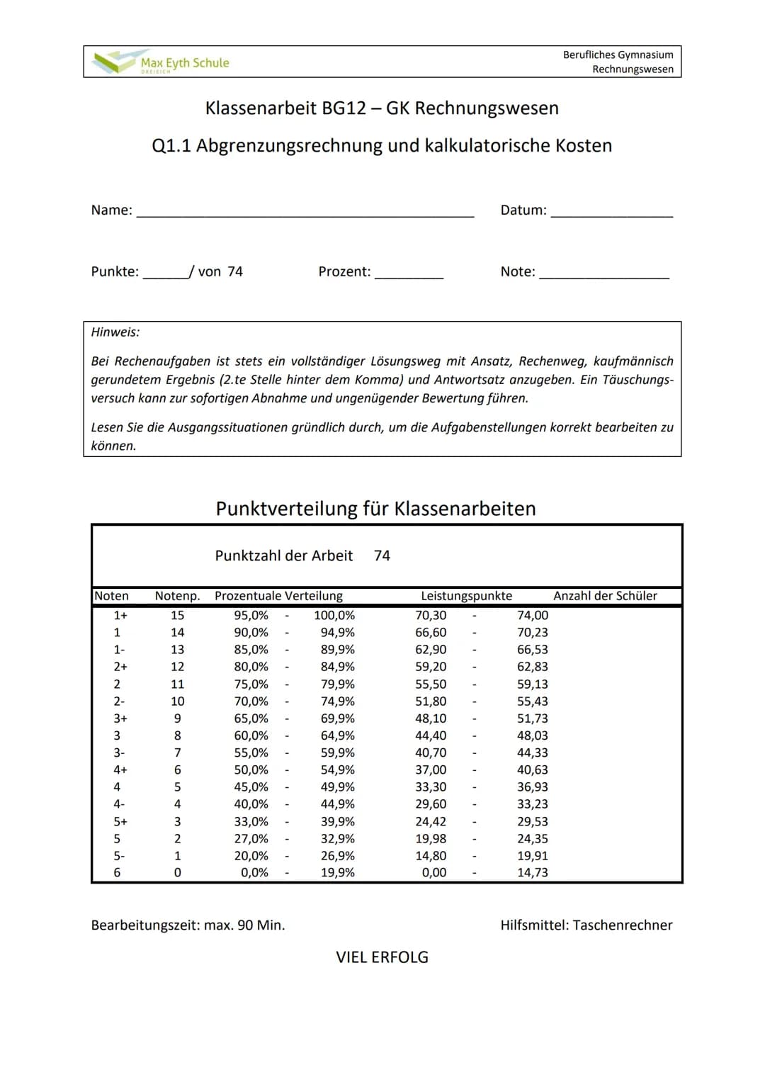 Max Eyth Schule
DREIEICH
Berufliches Gymnasium
Rechnungswesen
Material 2 - Vorbereitet Ergebnistabelle - Musterlösung
Finanzbuchhaltung (Rec